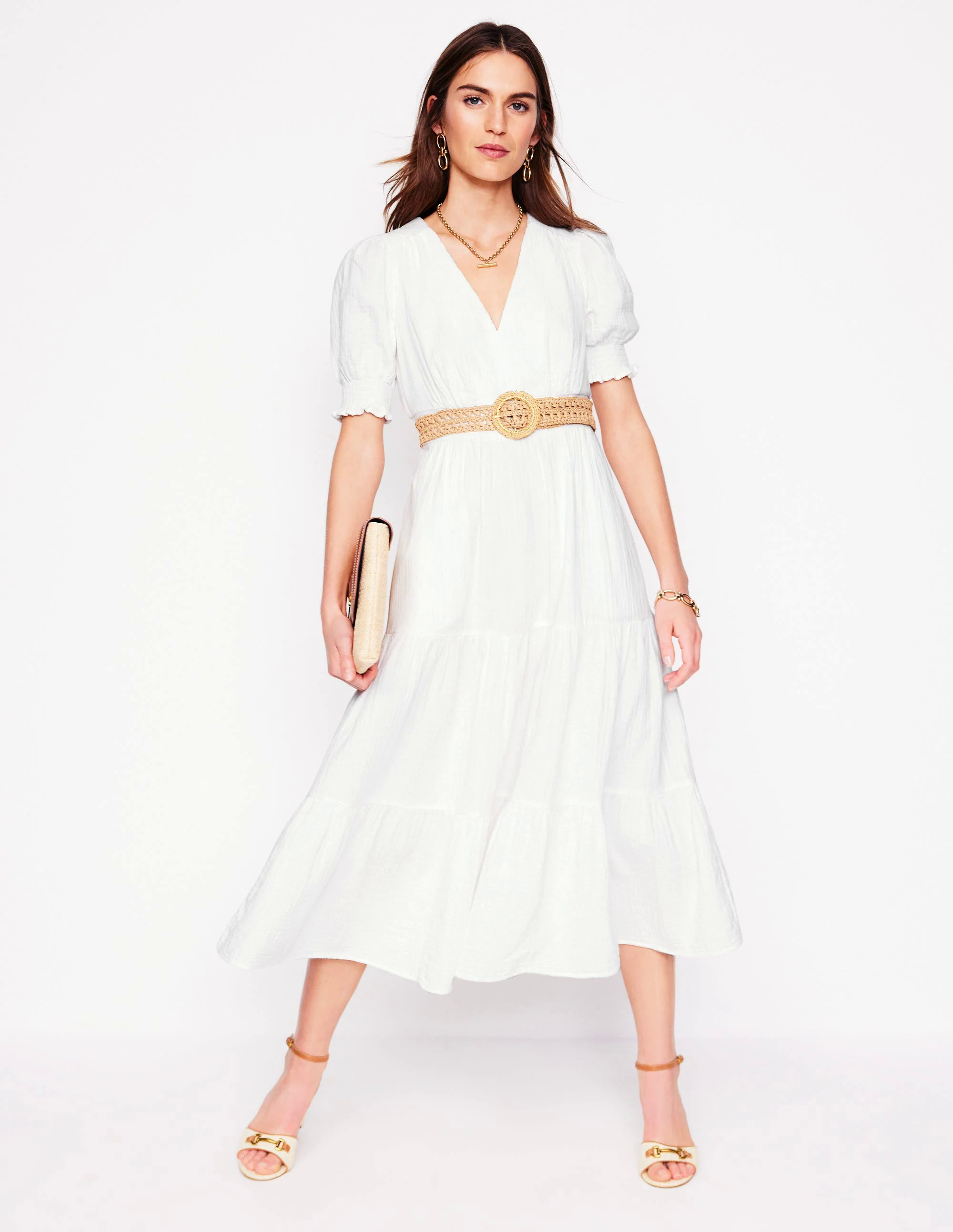 Anna Double Cloth Midi Dress-White