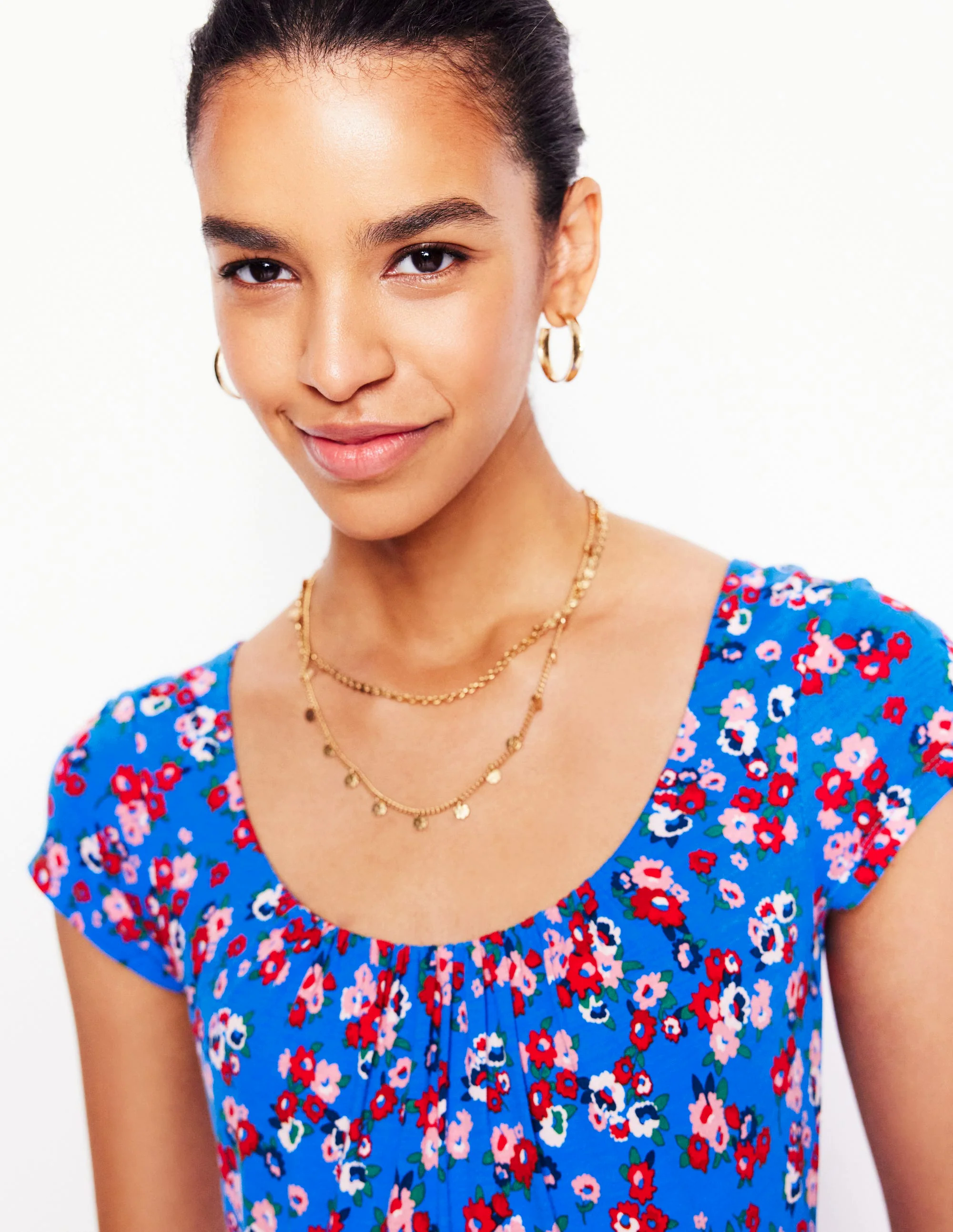 Samantha Scoop Jersey Dress-Cerulean Blue, Painterly Posy