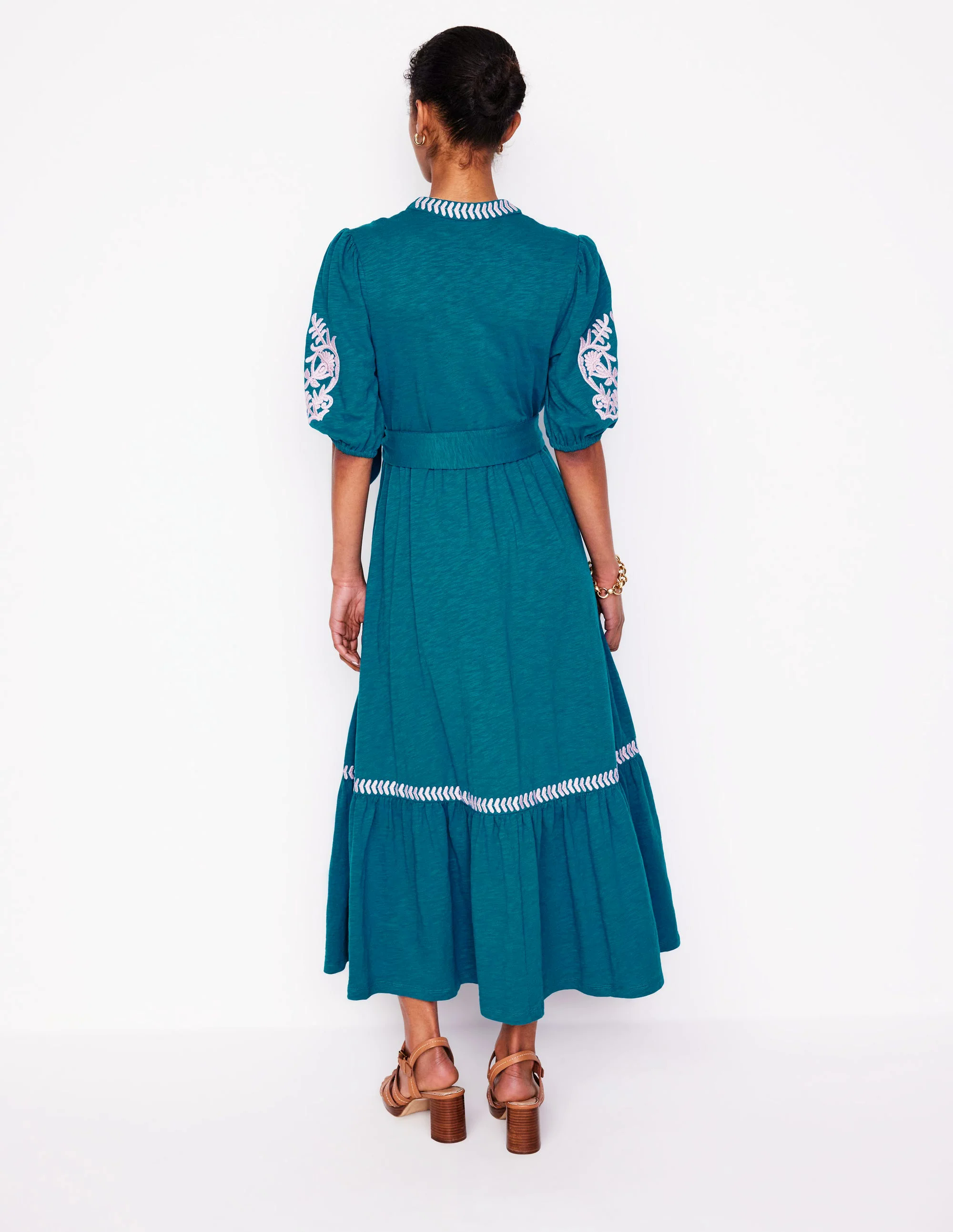 Amara Embroidered Jersey Dress-Deep Sea, Meadowsweet Pink Amara Embroidered Jersey Dress-Deep Sea, Meadowsweet Pink