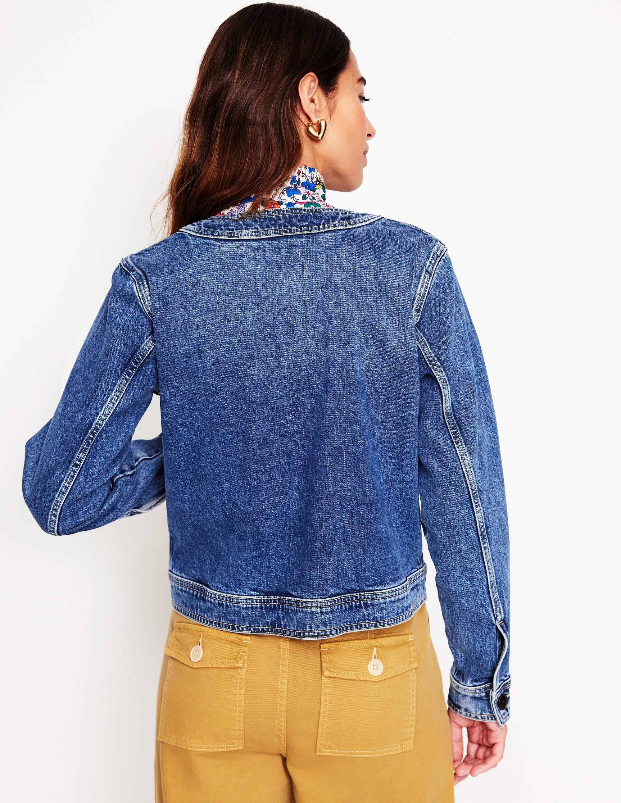 Collarless Casual Jacket-Mid Wash Denim Collarless Casual Jacket-Mid Wash Denim