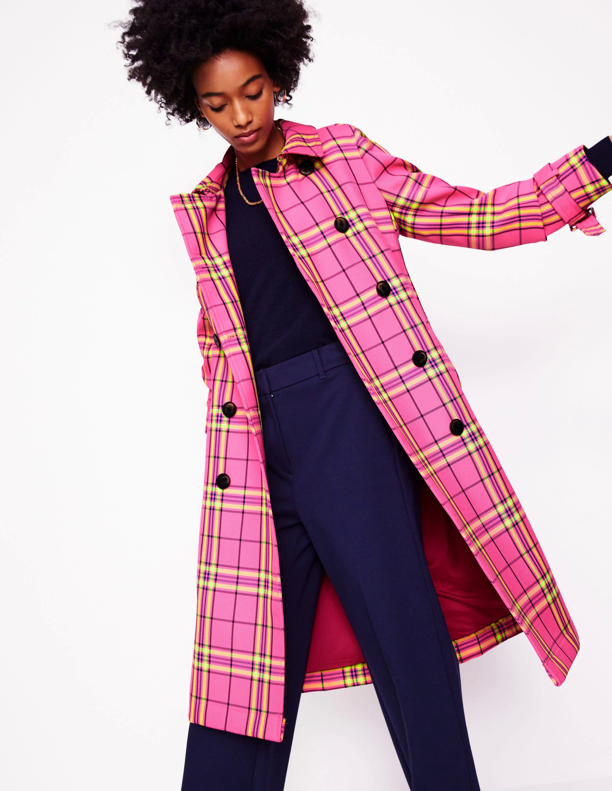 Cheltenham Trench Coat-Pink Neon Check Cheltenham Trench Coat-Pink Neon Check