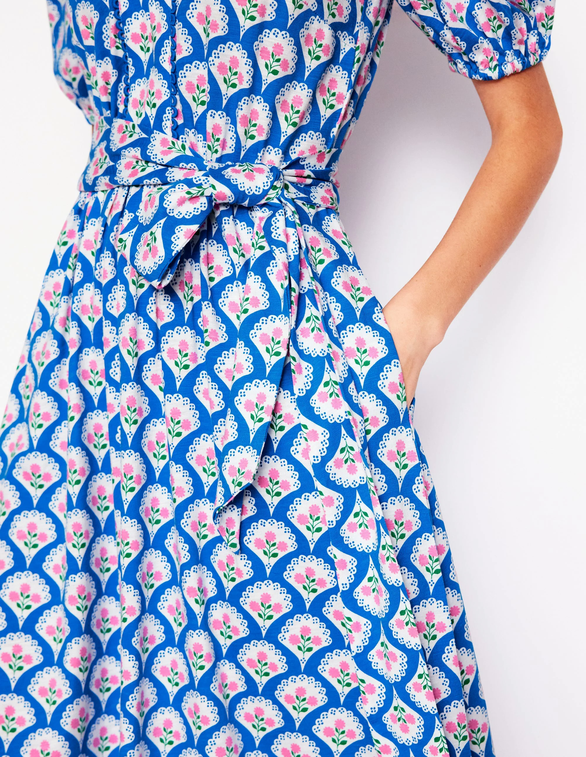 Sofia Trim Jersey Midi Dress-Bright Blue, Blossom Terrace