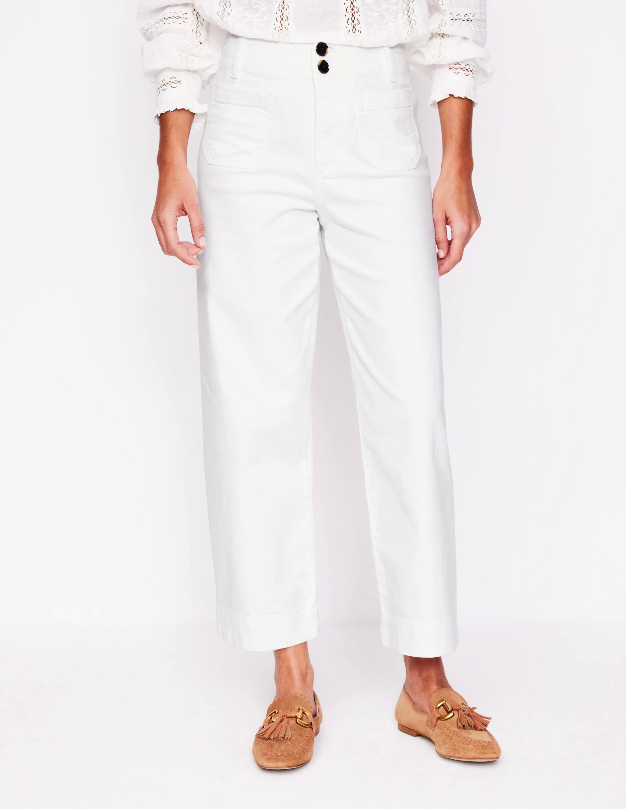 Primrose Patch Pocket Pants-White Primrose Patch Pocket Pants-White