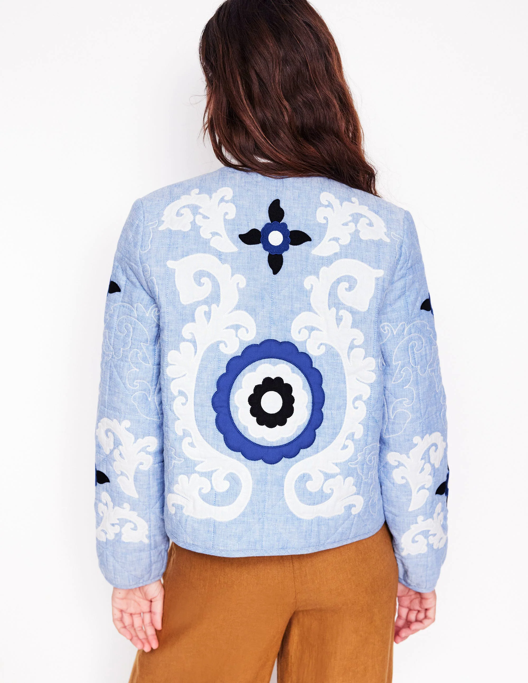 Chelsea Embroidered Jacket-Grey Blue Chambray Chelsea Embroidered Jacket-Grey Blue Chambray