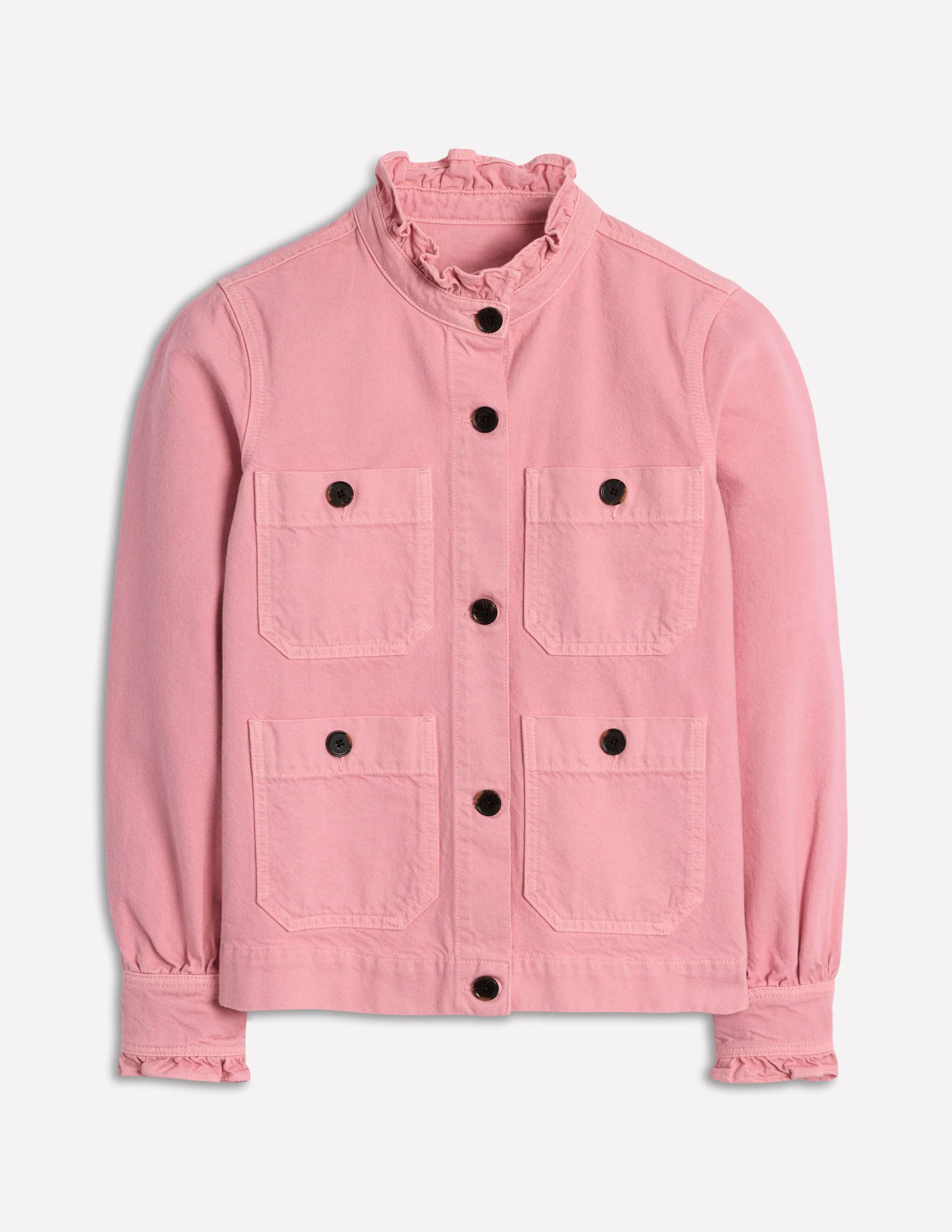 Denim Frill Collar Jacket-Almond Pink Denim Frill Collar Jacket-Almond Pink