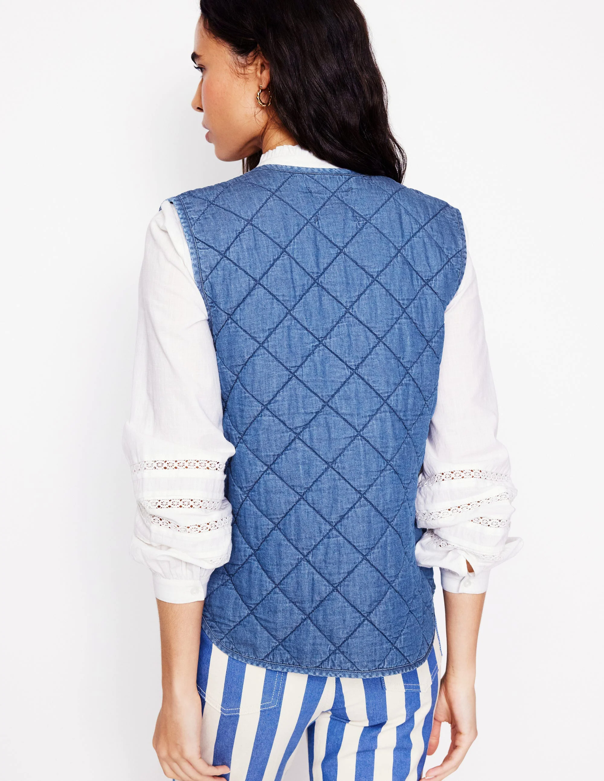 Denim Quilted Gilet-Mid Wash Denim Quilted Gilet-Mid Wash