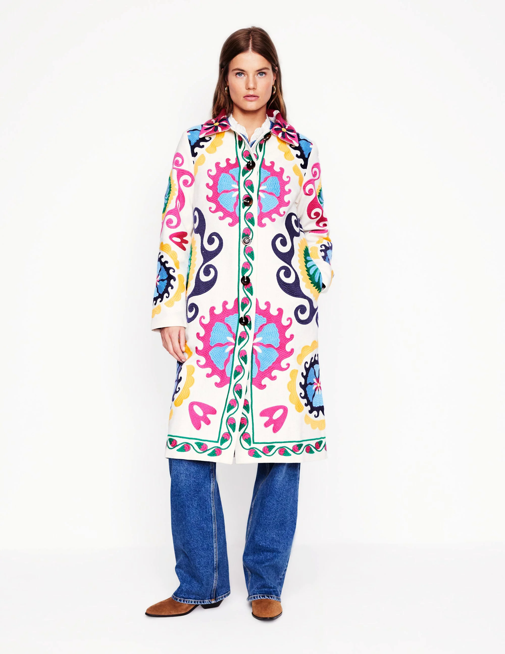 Embroidered Souvenir Coat-Multi, Ornamental Wave Embroidered Souvenir Coat-Multi, Ornamental Wave