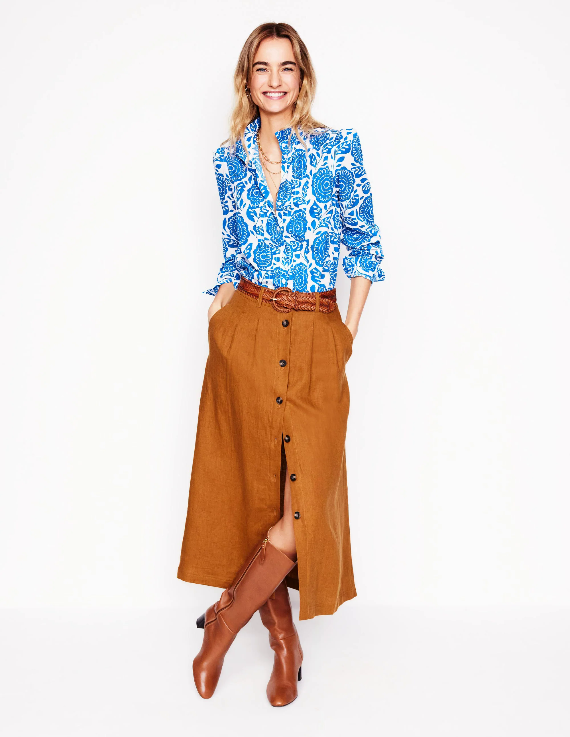 Felicity Cotton Blouse-Gallery Blue, Dahlia Stamp Felicity Cotton Blouse-Gallery Blue, Dahlia Stamp