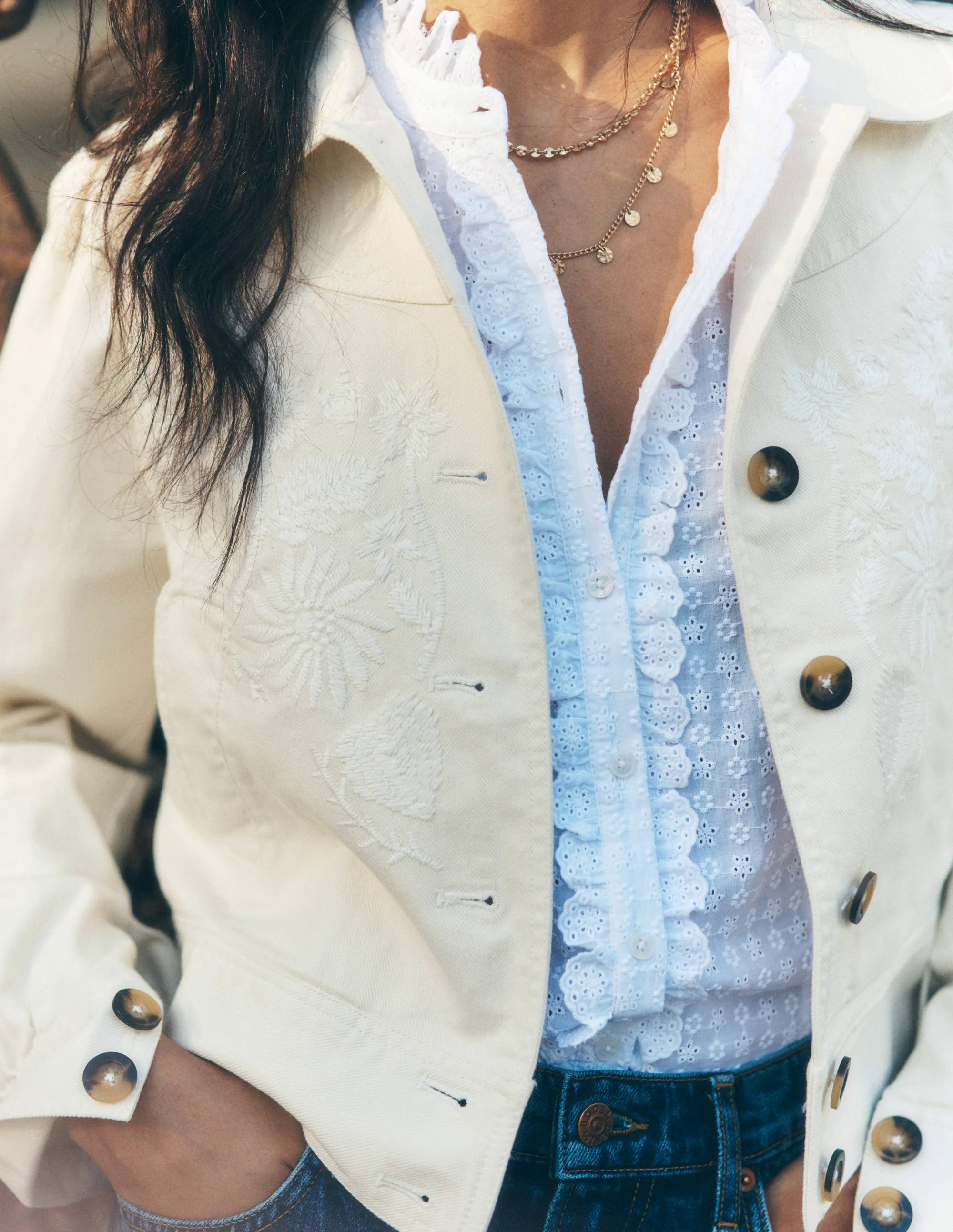 Collared Embroidered Jacket-Ivory, Embroidery Collared Embroidered Jacket-Ivory, Embroidery