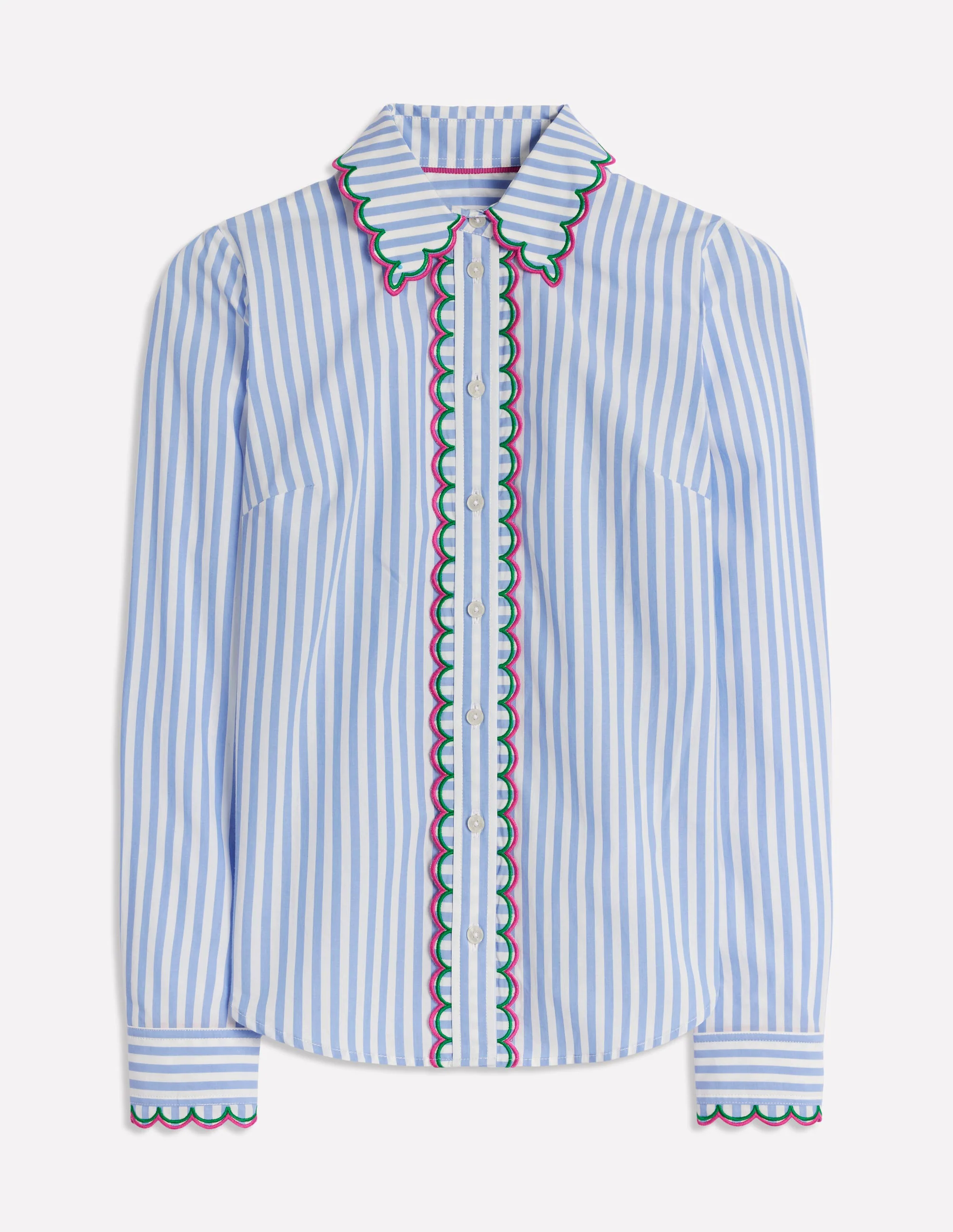 Sienna Interest Cotton Shirt-Multi, Blue and Ivory Stripe