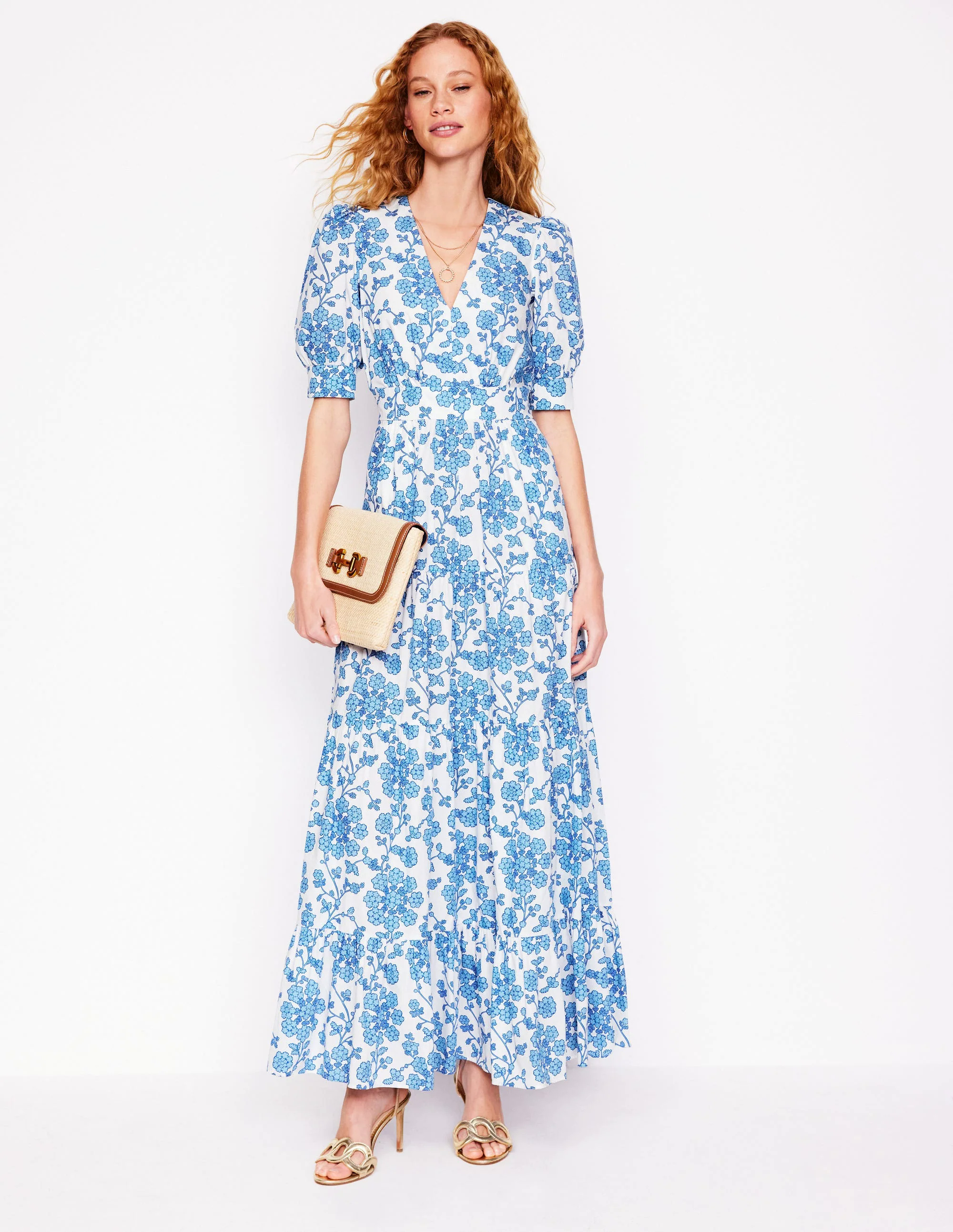 Bella Puff Sleeve Maxi Dress-Ivory, Trailing Yarrow Bella Puff Sleeve Maxi Dress-Ivory, Trailing Yarrow