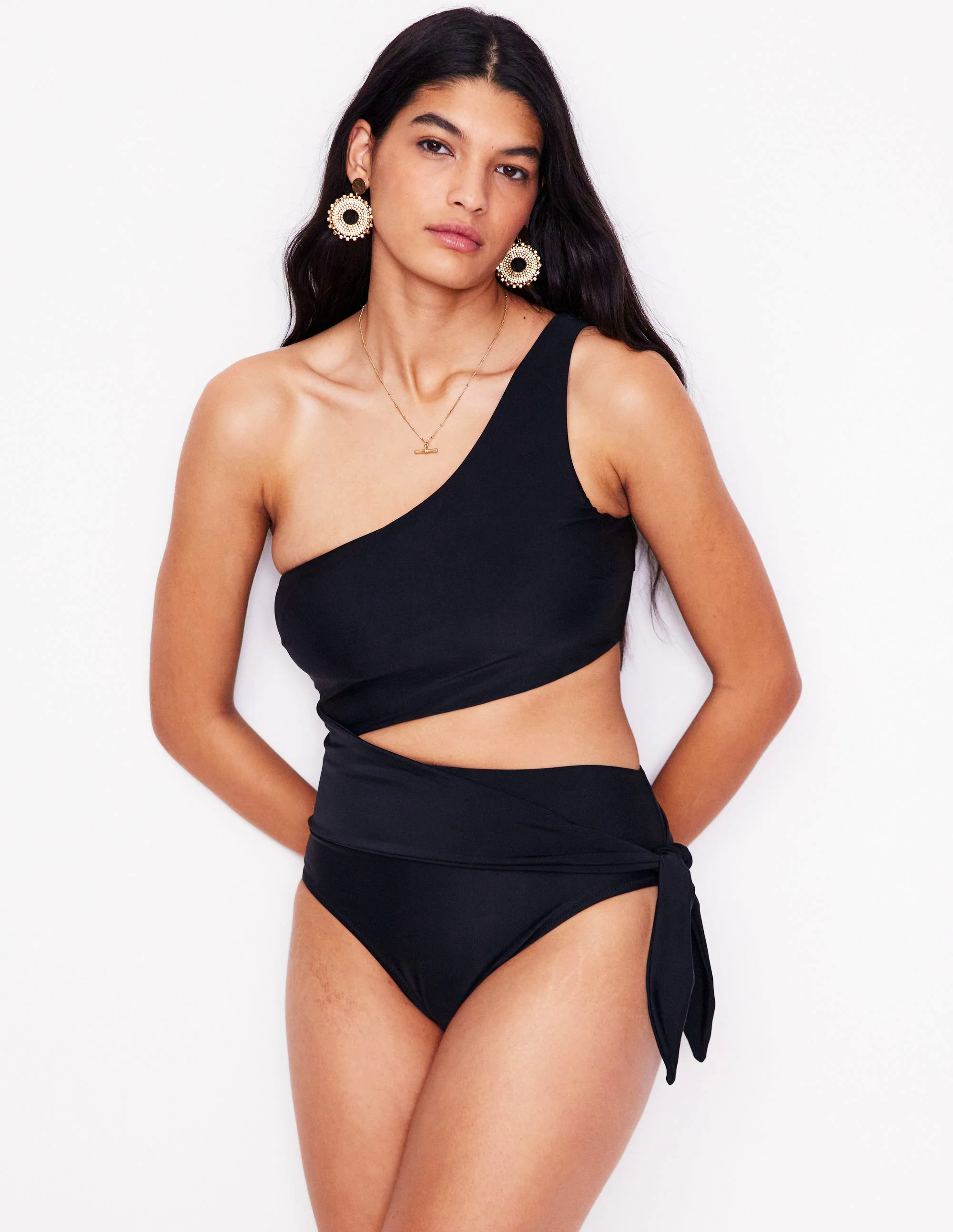 Asym Cut Tie Swimsuit-Black Asym Cut Tie Swimsuit-Black