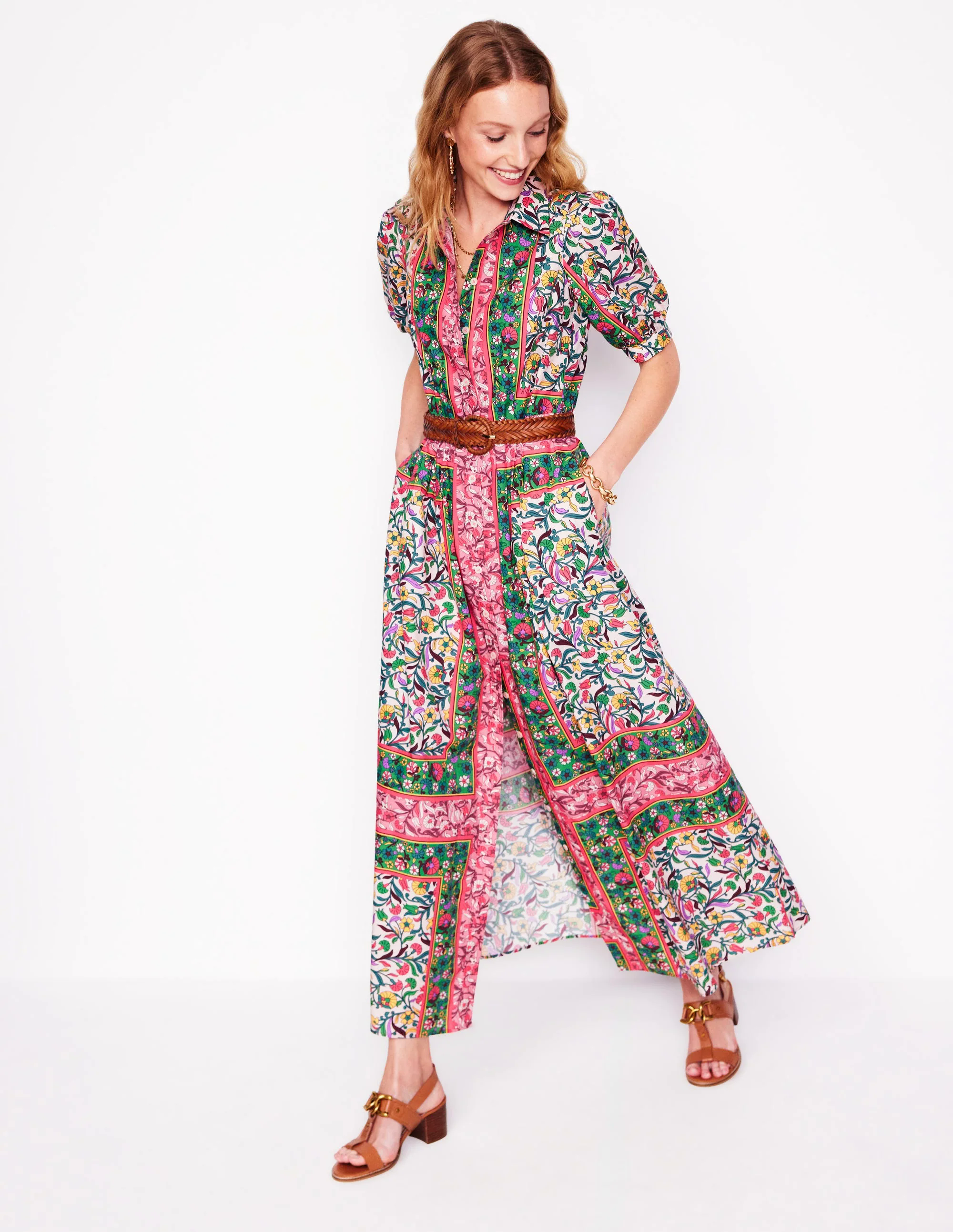 Alexa Maxi Shirt Dress-Multi, Enchanting Vine