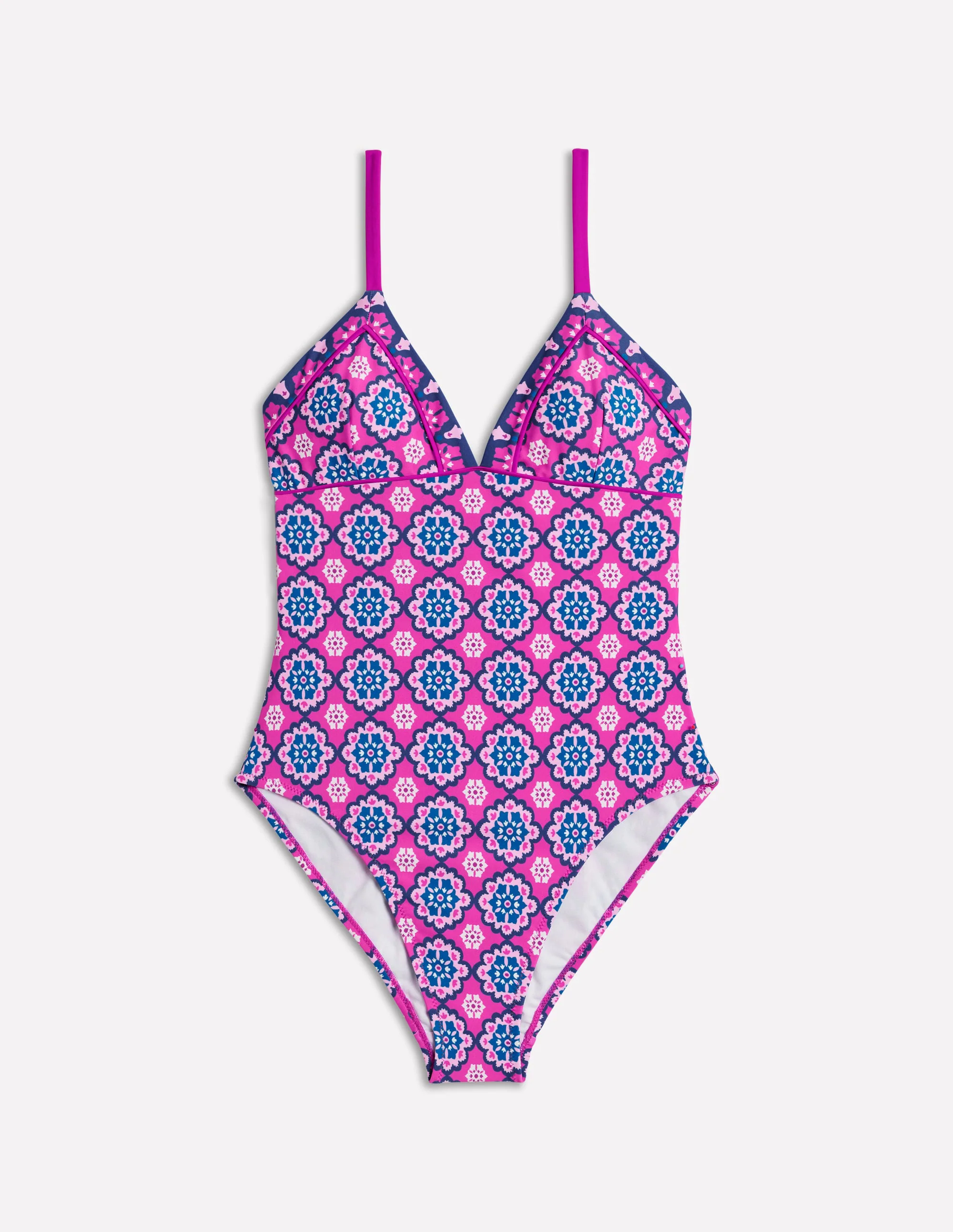Kasos String V Neck Swimsuit-Cosmos Pink, Geo