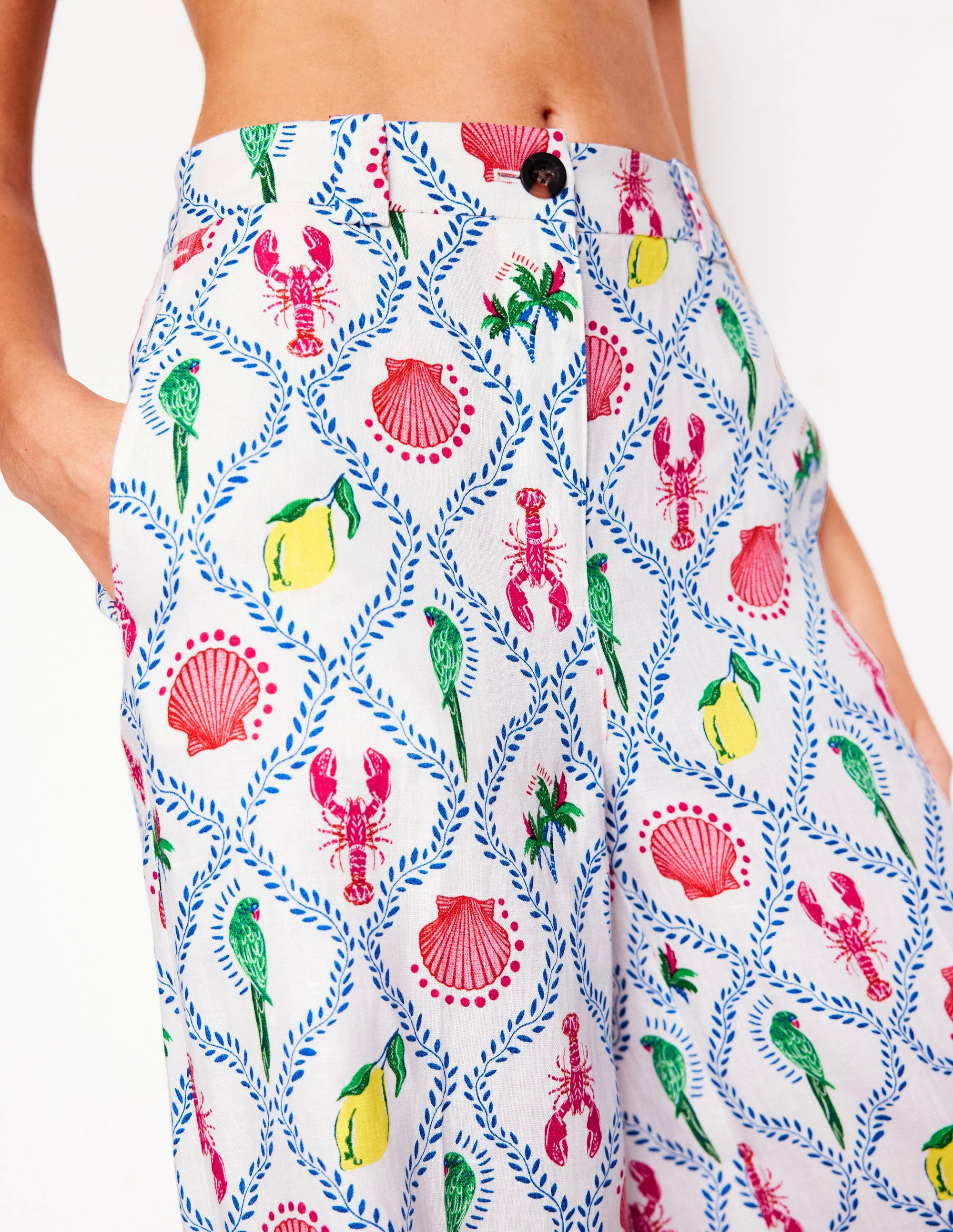 Westbourne Linen Pants-Ivory, Tropical Bonanza Vine