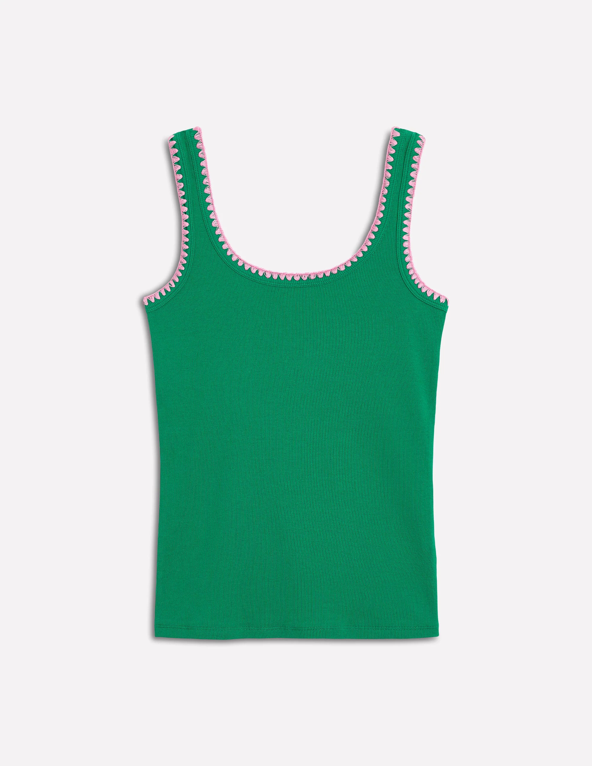 Crochet Trim Tank Top-Rich Emerald