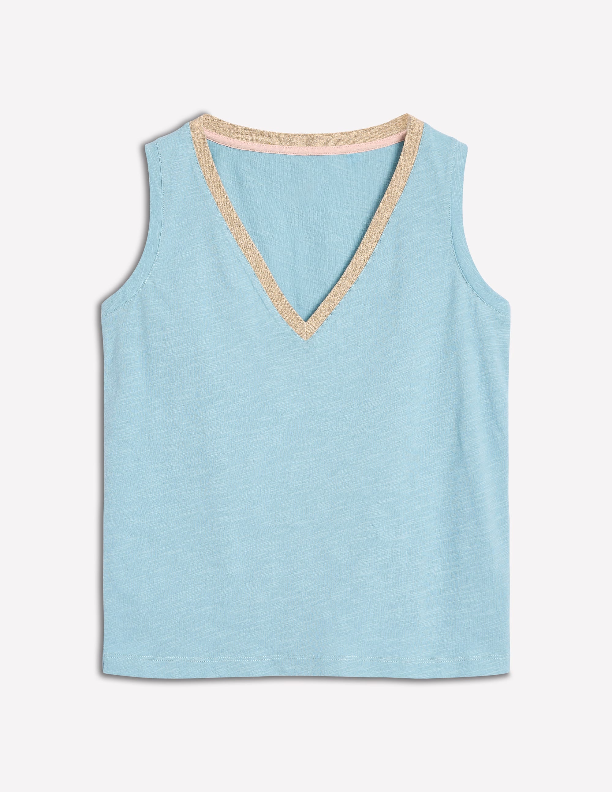 Metallic Trim V Neck Vest-Soft Blue