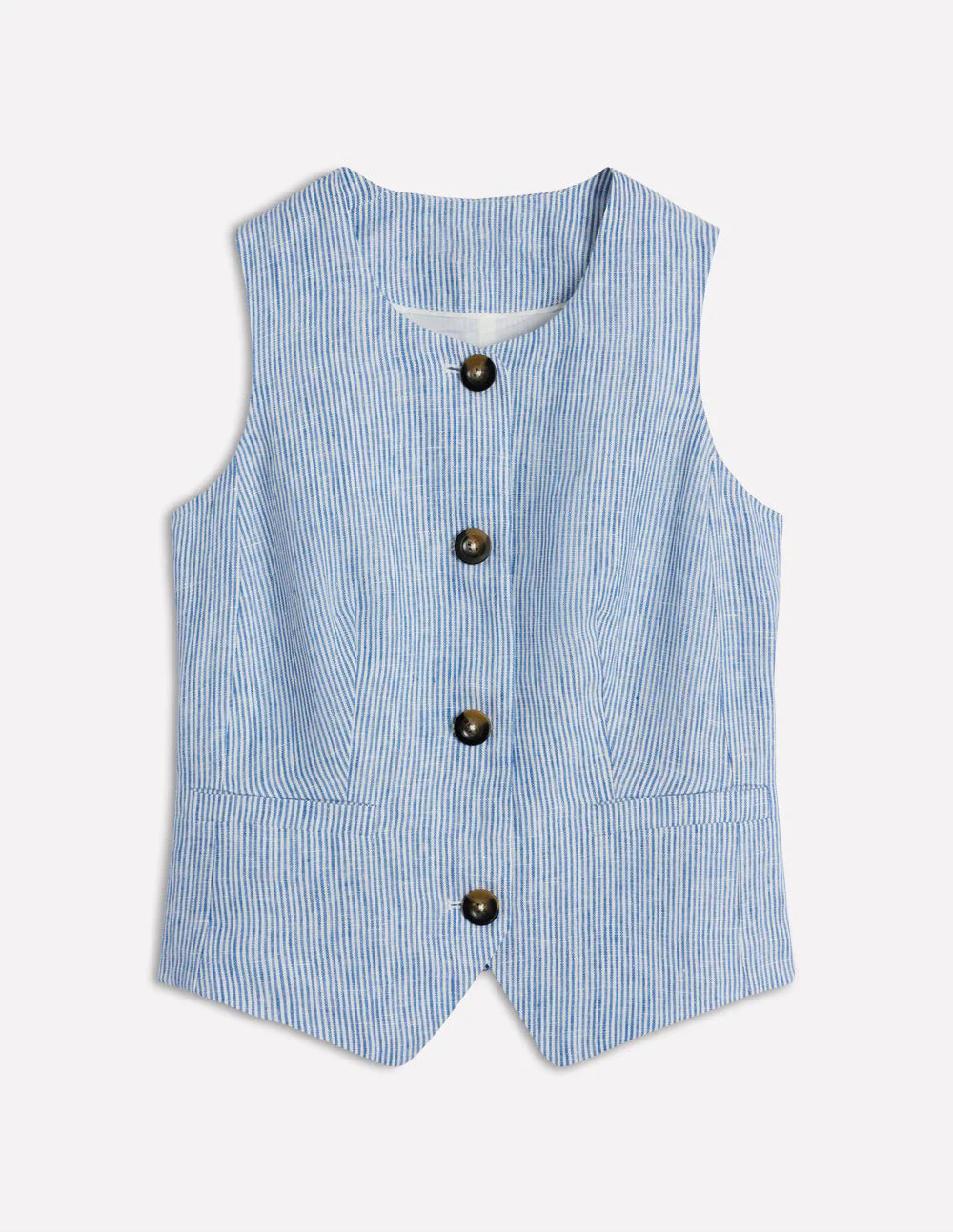 Linen Waistcoat-Kingfisher Blue Fine Stripe