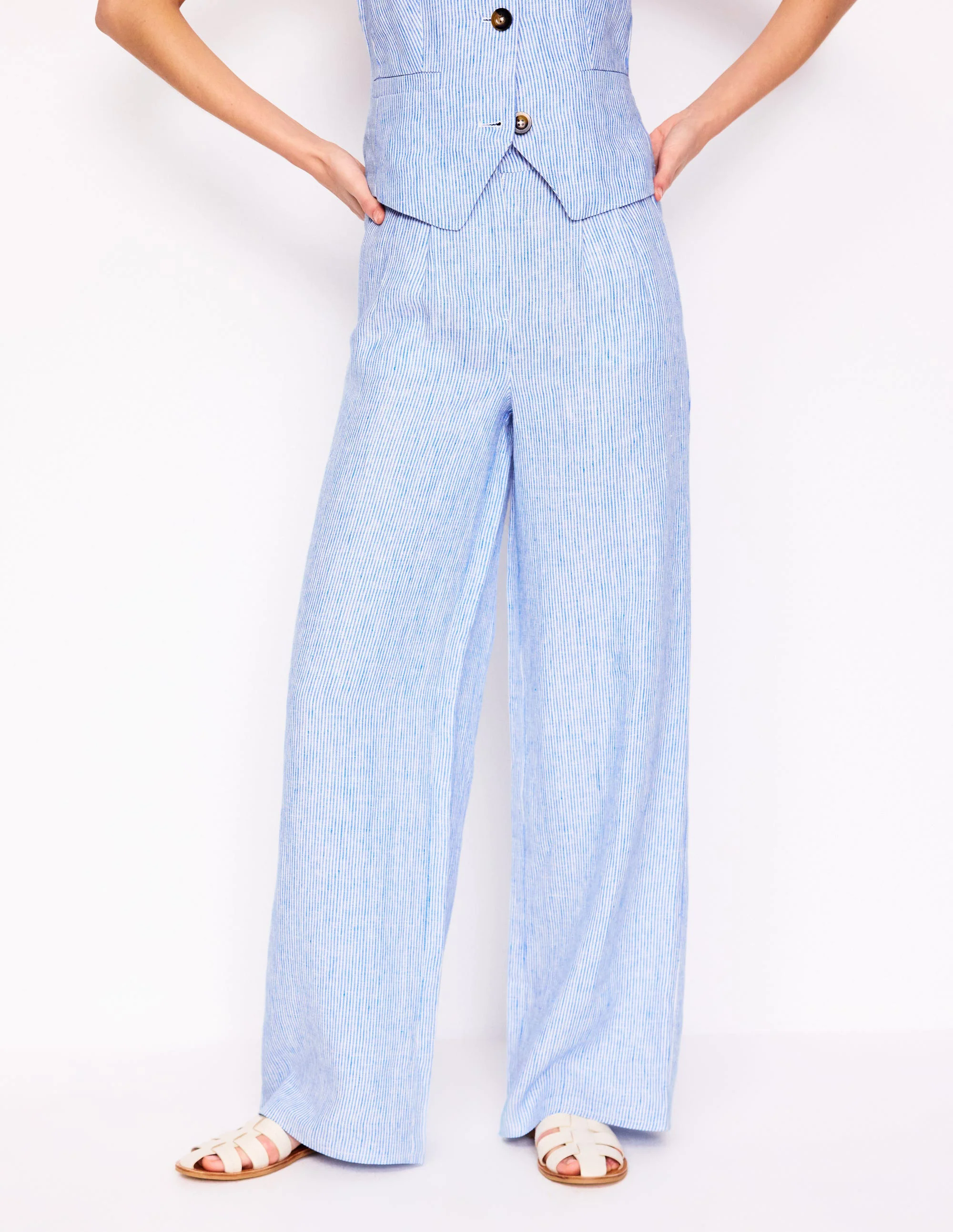 Dulwich Linen Pants-Kingfisher Blue Fine Stripe