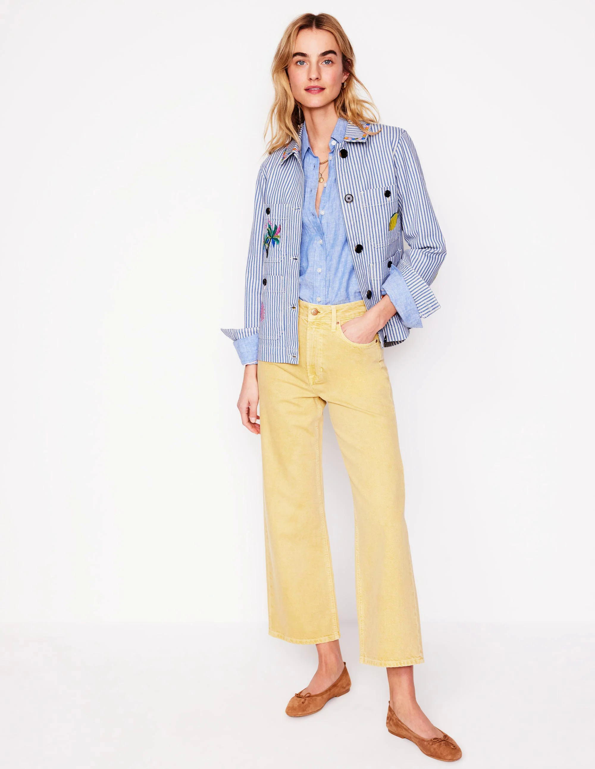 Embroidered Utility Jacket-Forget me not Blue Fine Stripe Embroidered Utility Jacket-Forget me not Blue Fine Stripe