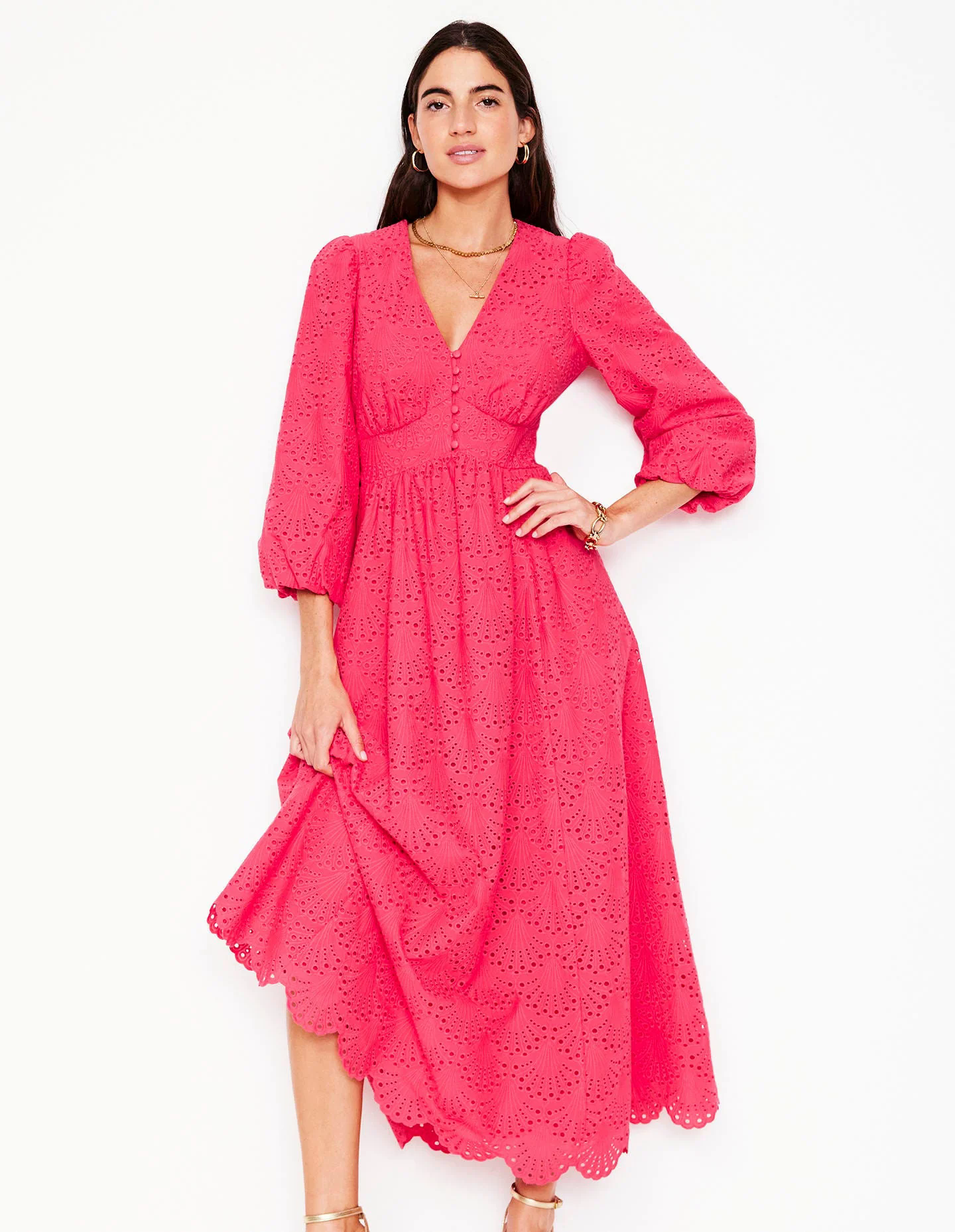 Lola Broderie Maxi Dress-Camelia Pink