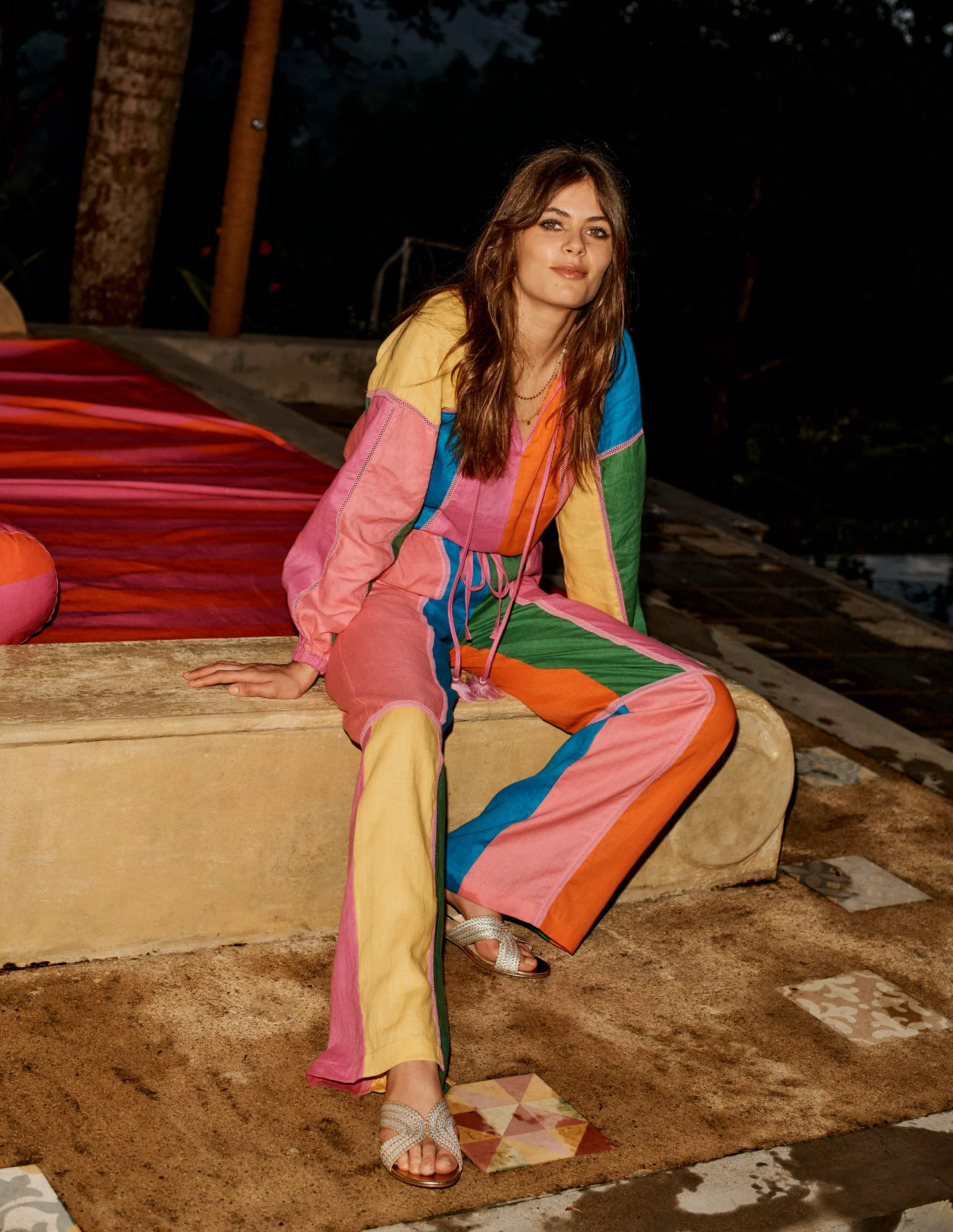 Islington Linen Pants-Multi Colourblock