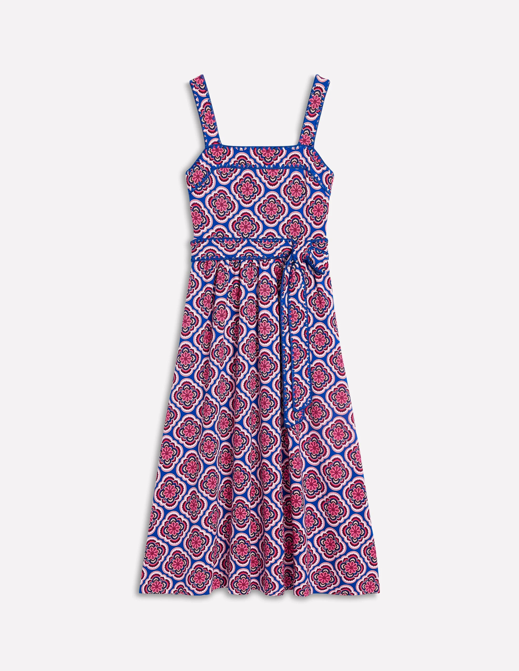 Square Neck Seam Midi Dress-Multi, Botanic Blush