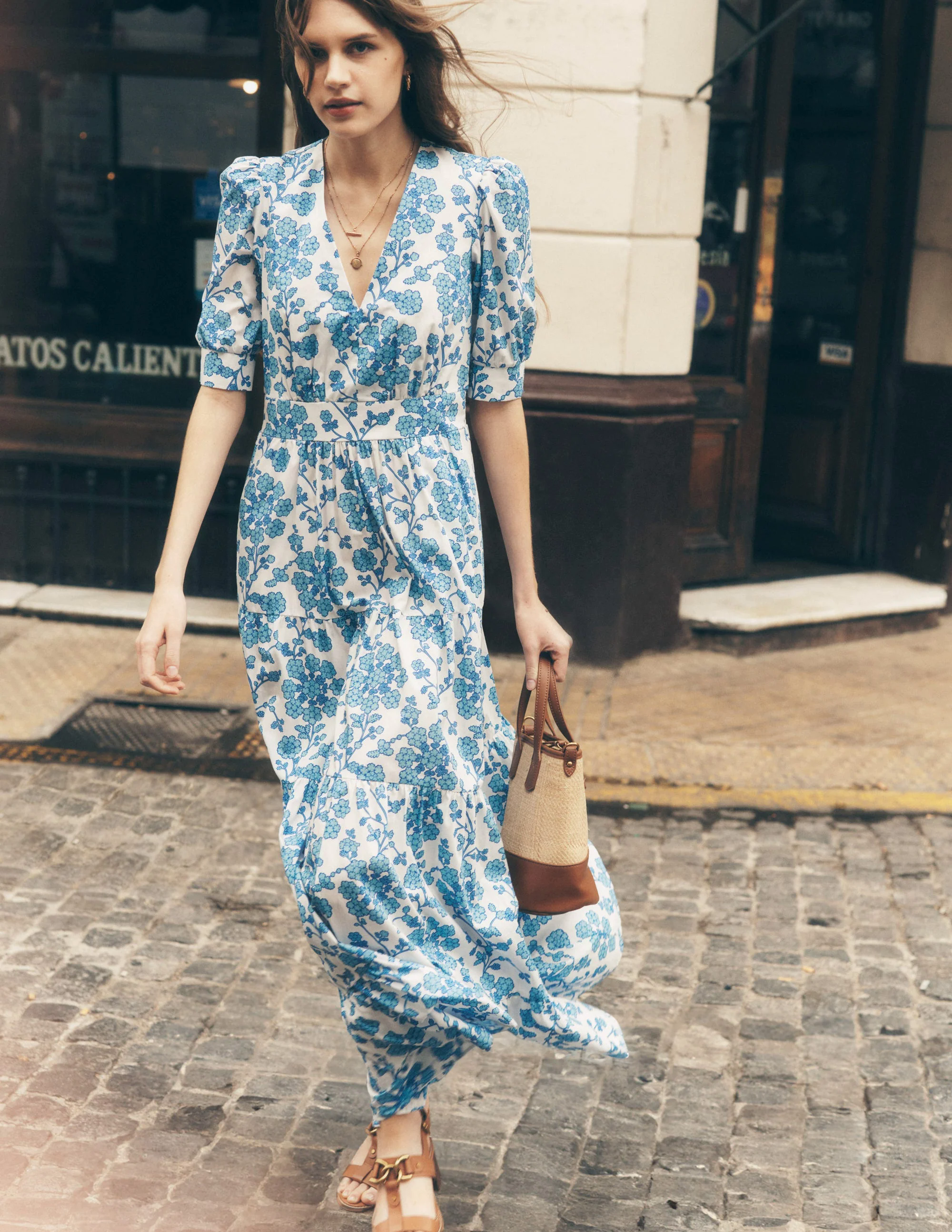 Bella Puff Sleeve Maxi Dress-Ivory, Trailing Yarrow Bella Puff Sleeve Maxi Dress-Ivory, Trailing Yarrow