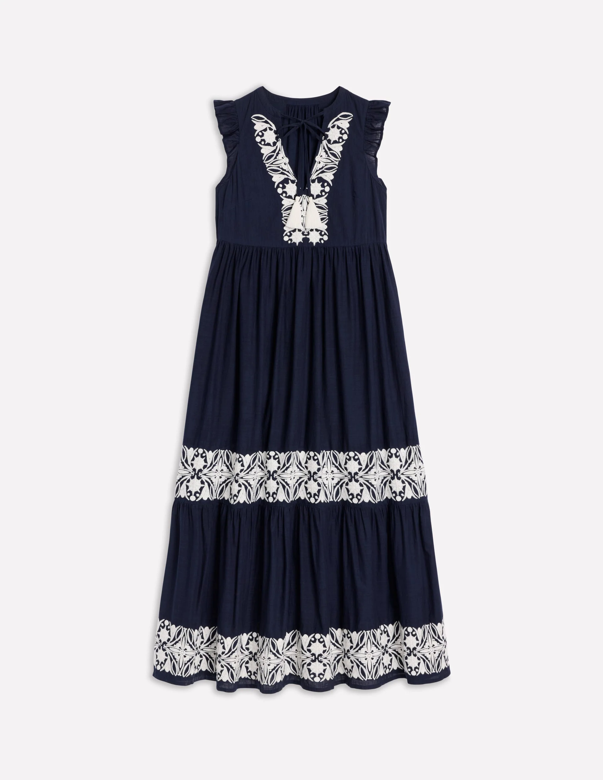 Tie Neck Tier Dress-Navy