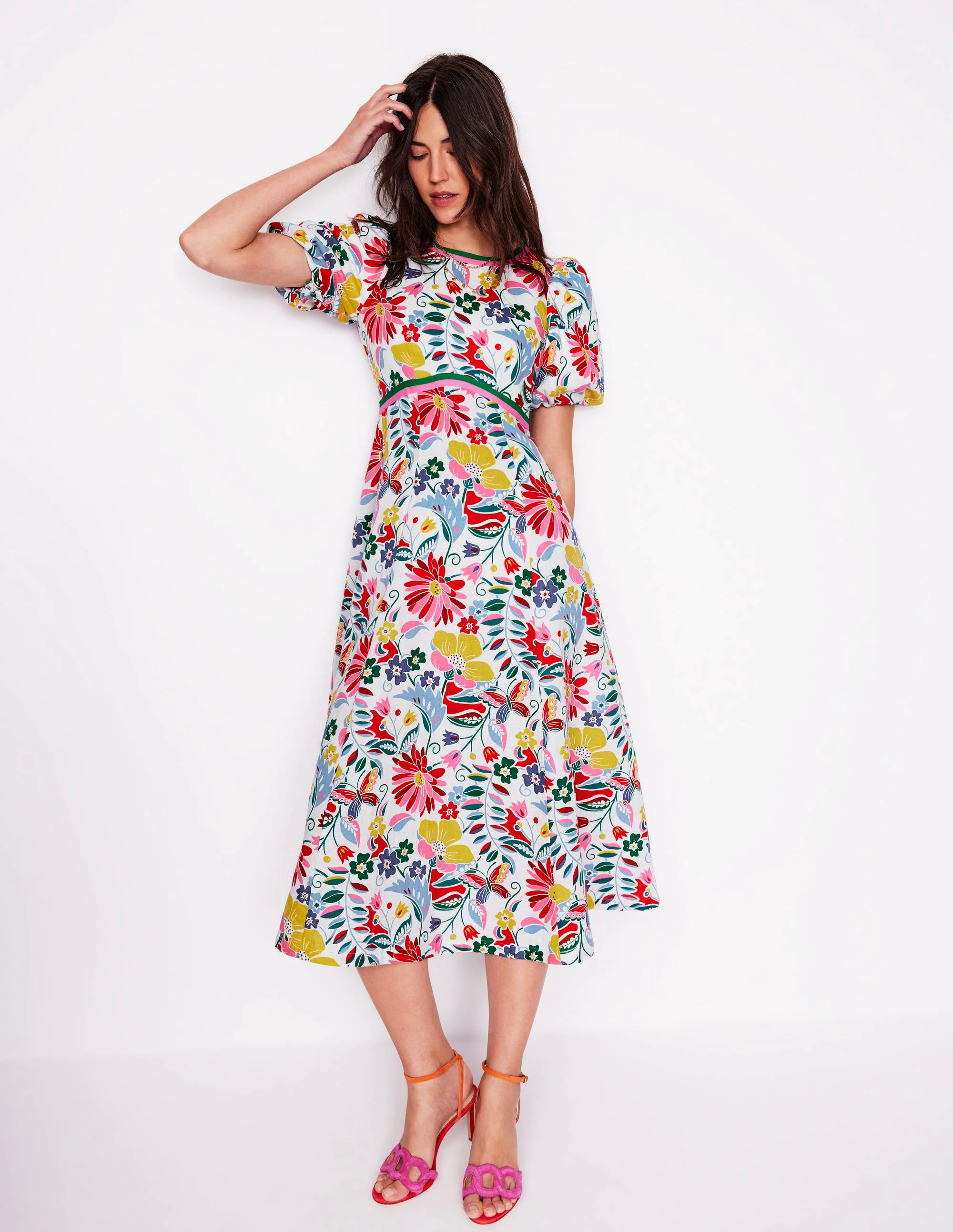Empire Linen Tea Dress-Multi, Wildflower Trail