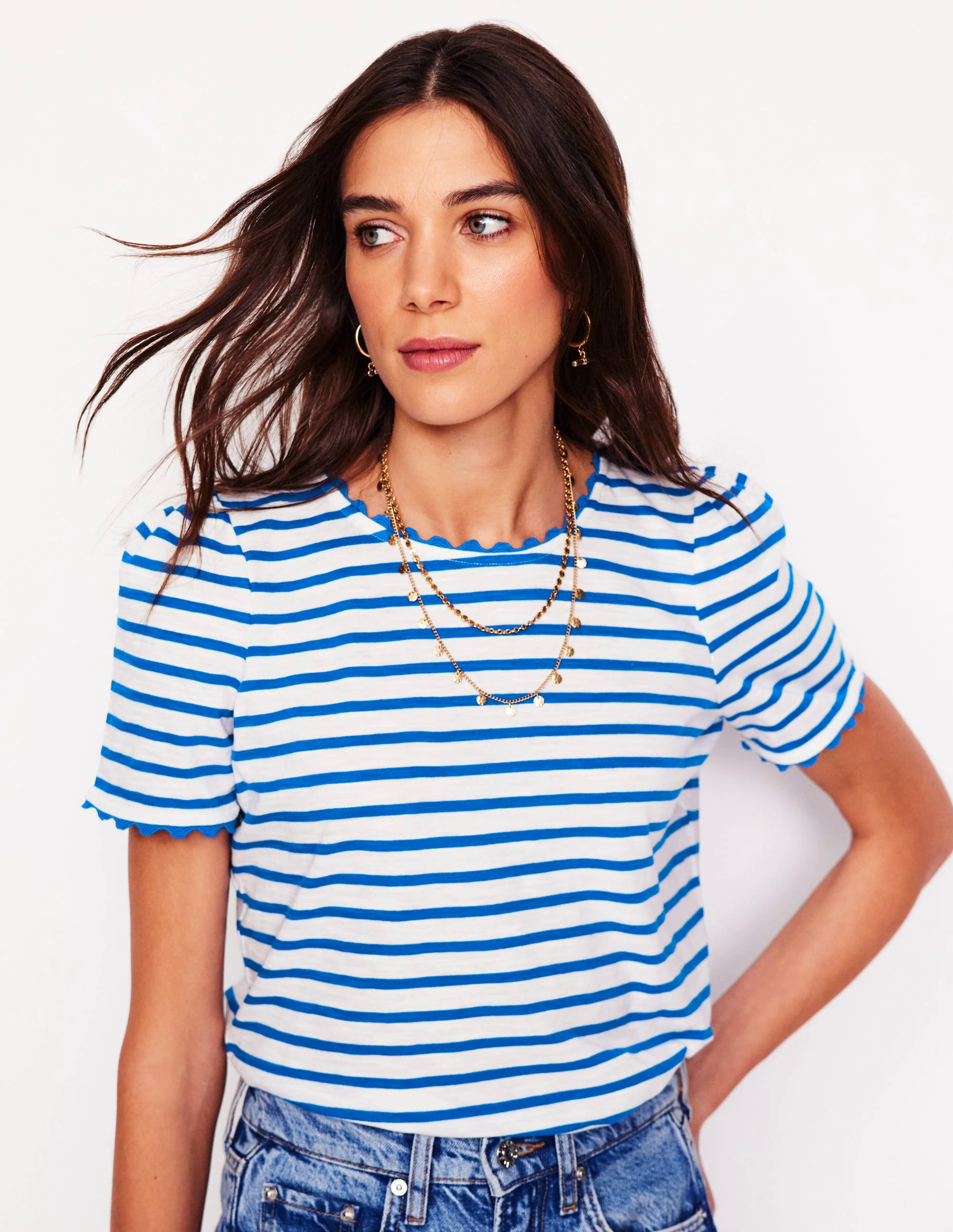 Ali Ricrac T-shirt-Ivory, Gallery Blue Ali Ricrac T-shirt-Ivory, Gallery Blue