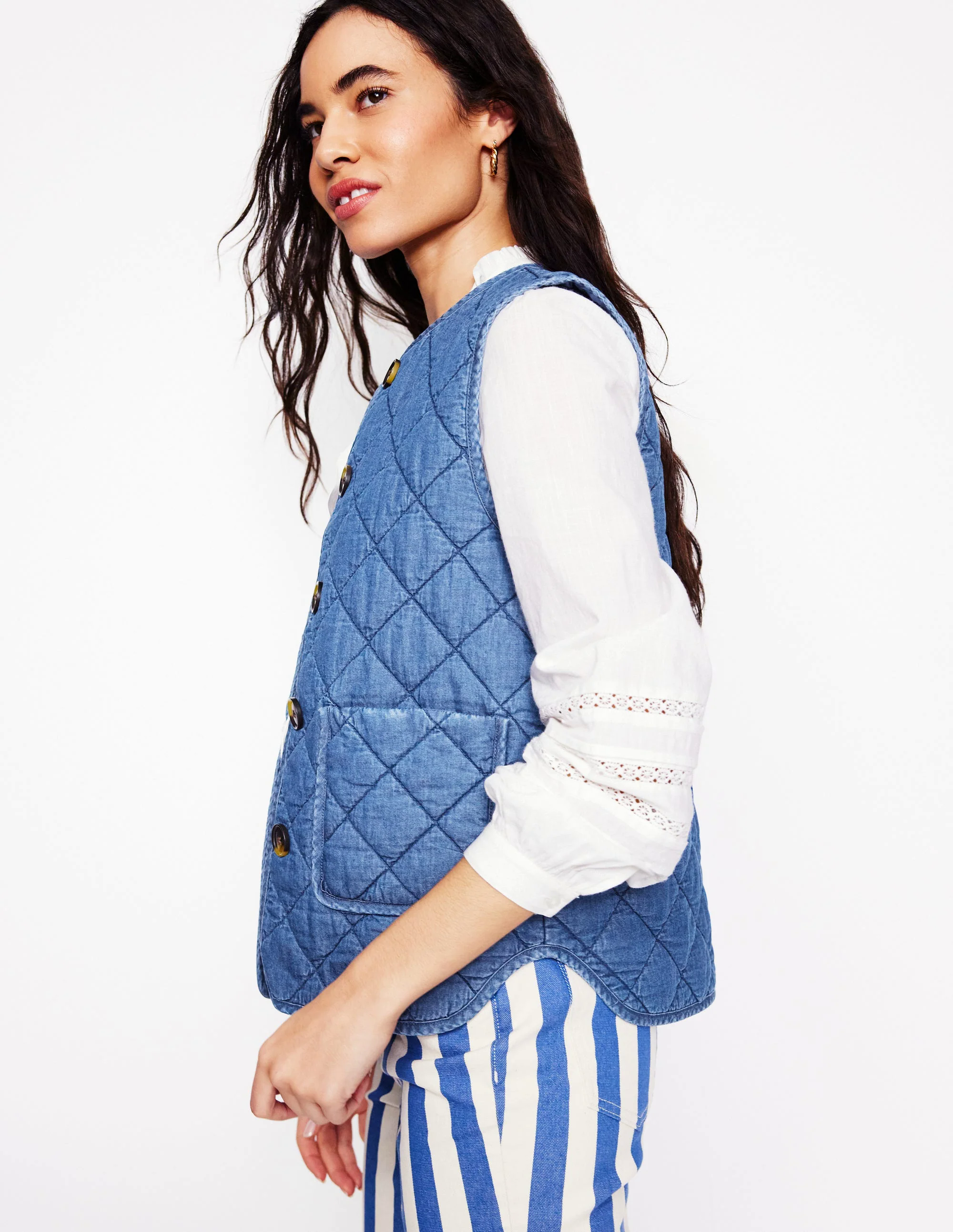 Denim Quilted Gilet-Mid Wash Denim Quilted Gilet-Mid Wash