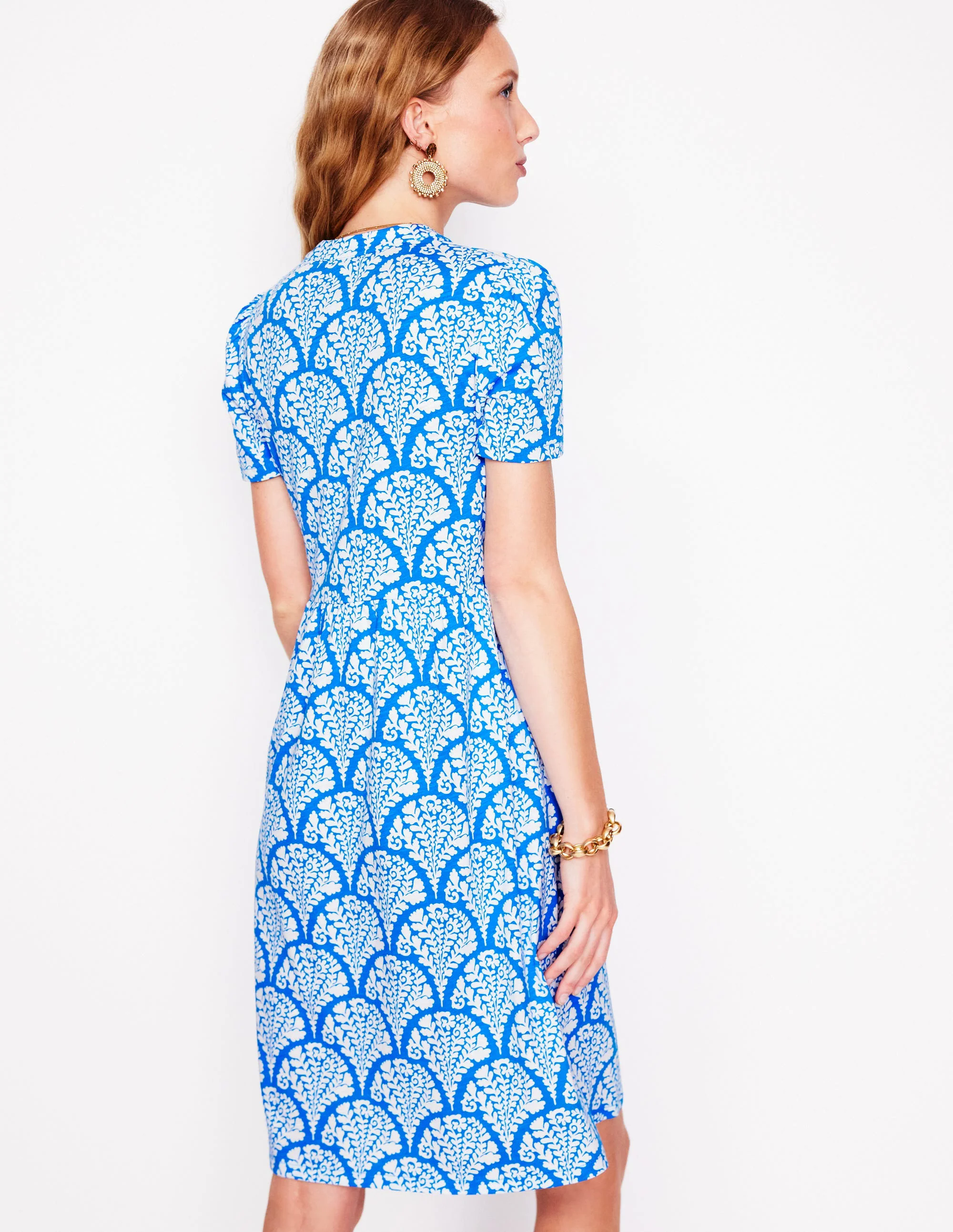 Naomi Short Sleeve Dress-Cerulean Blue, Blossomy