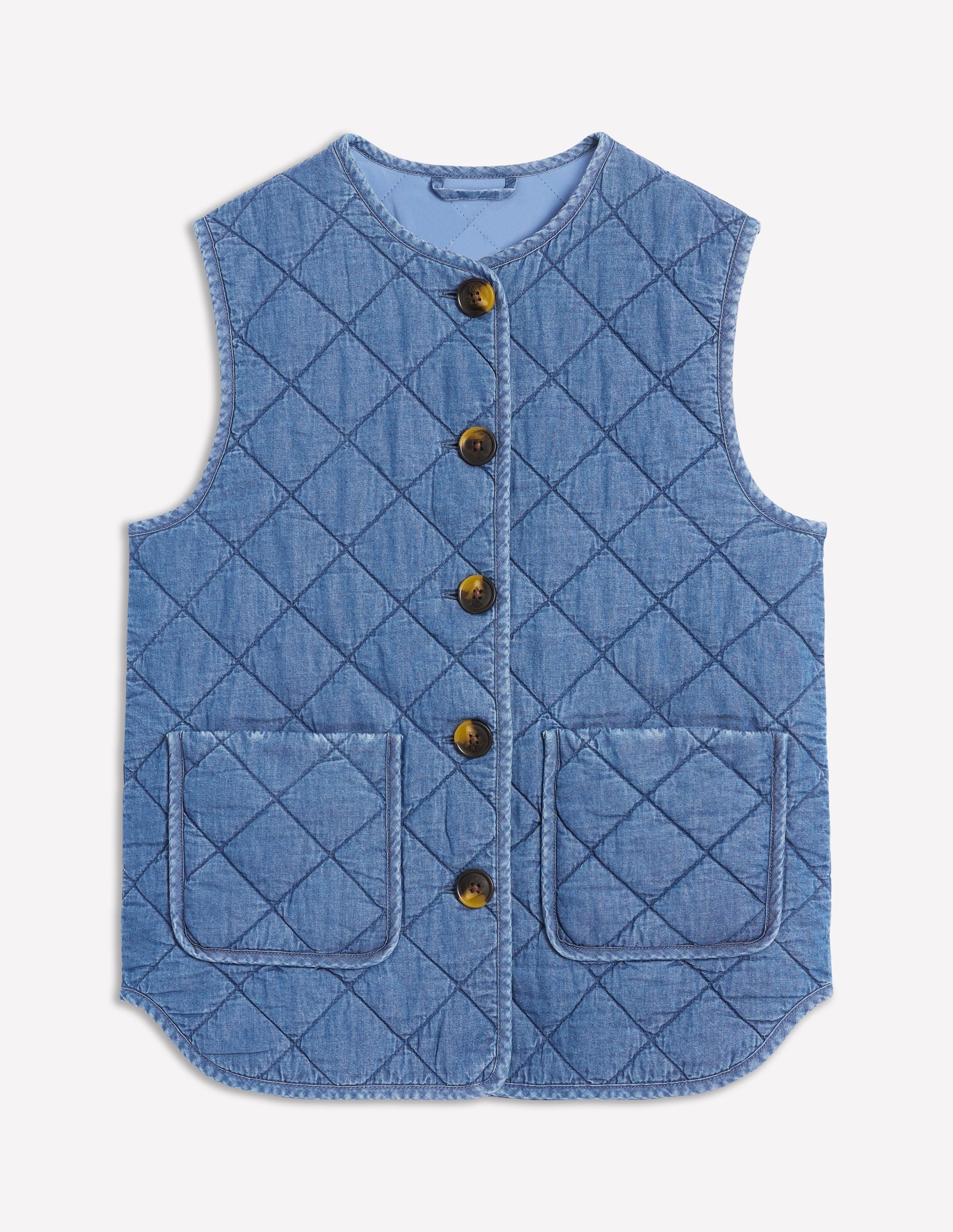 Denim Quilted Gilet-Mid Wash Denim Quilted Gilet-Mid Wash