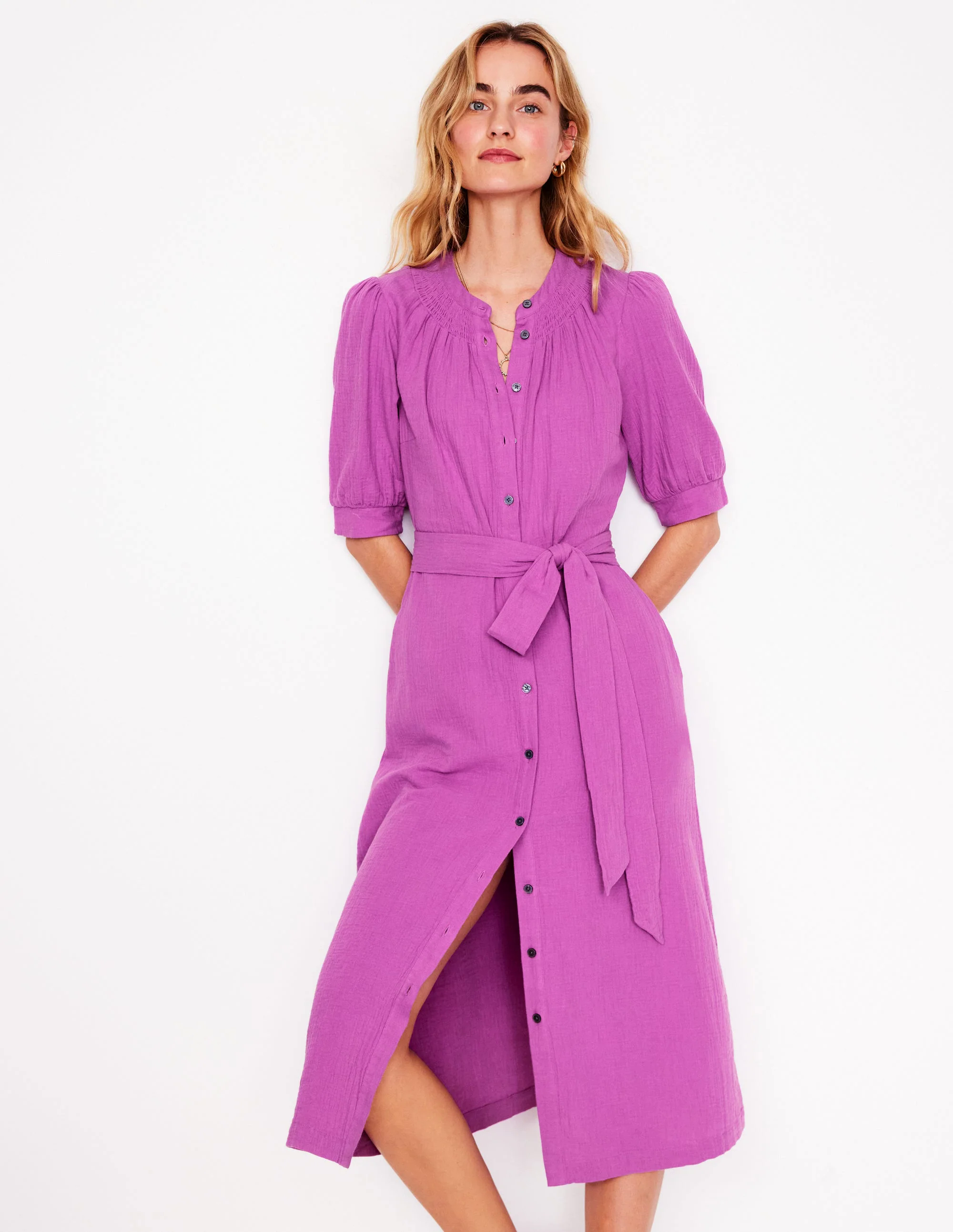 Ada Double Cloth Midi Dress-Foxglove Purple Ada Double Cloth Midi Dress-Foxglove Purple