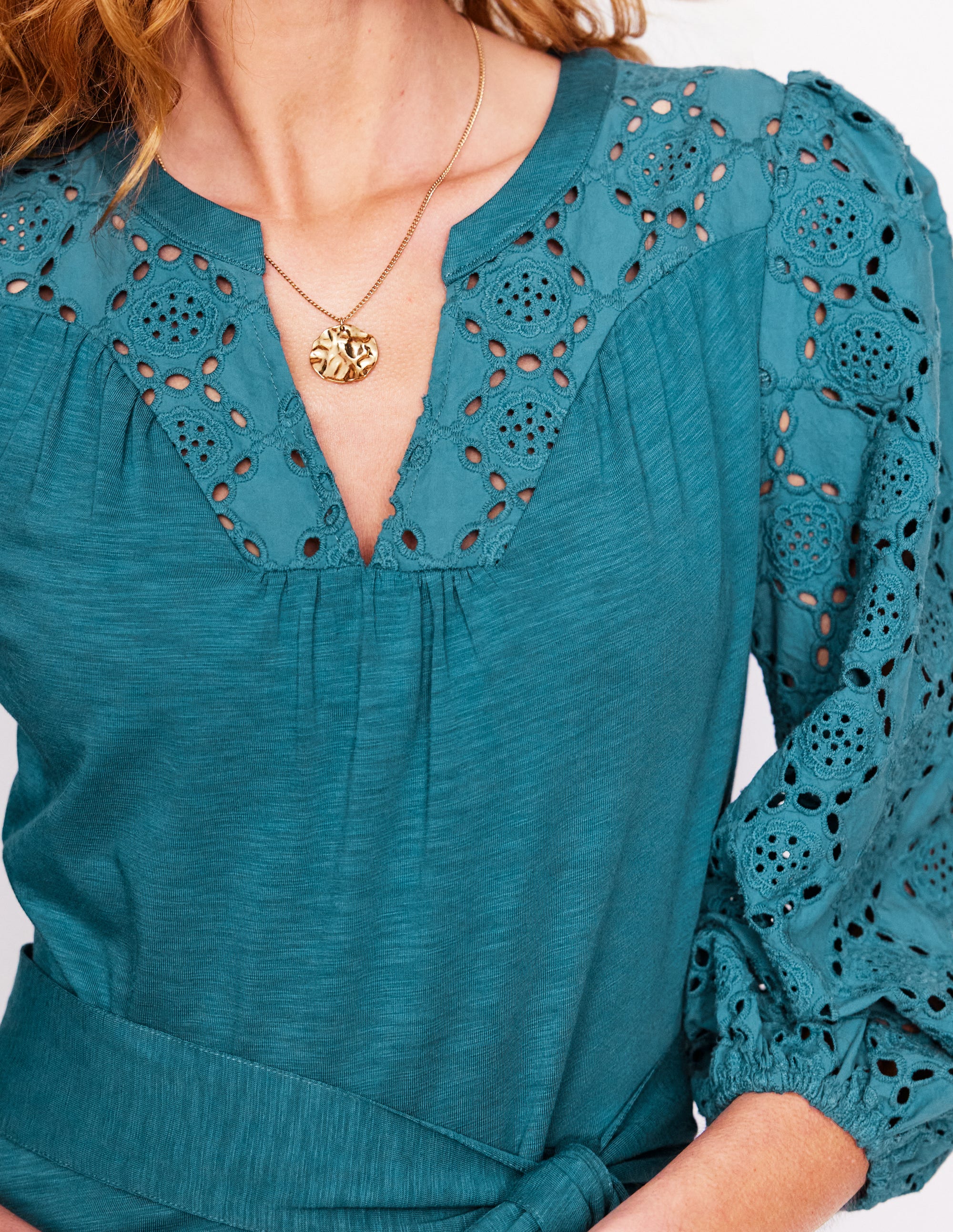 Eden Broderie Jersey Dress-Waterfall Blue