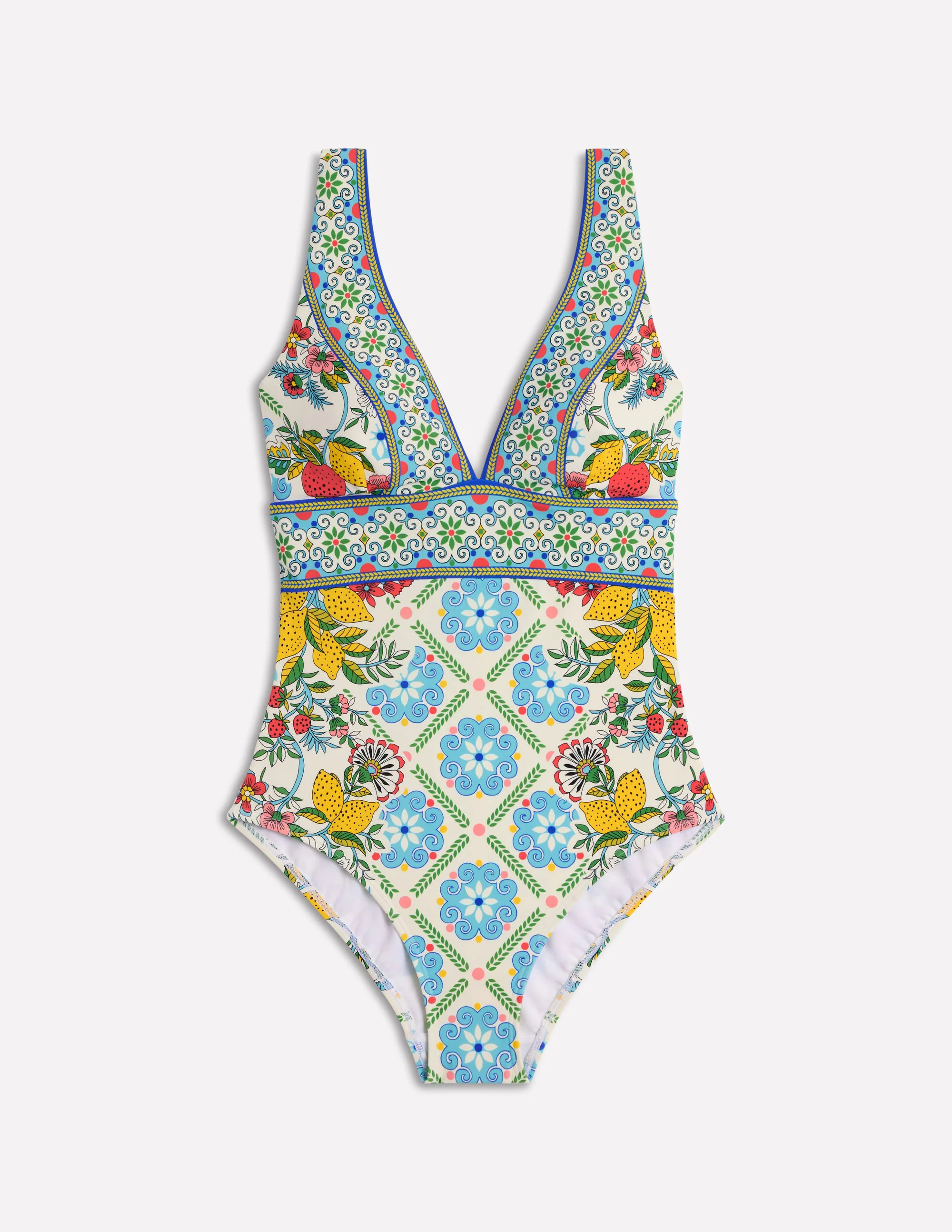 Porto V-Neck Swimsuit-Multi, Citrus Vine Tile Porto V-Neck Swimsuit-Multi, Citrus Vine Tile