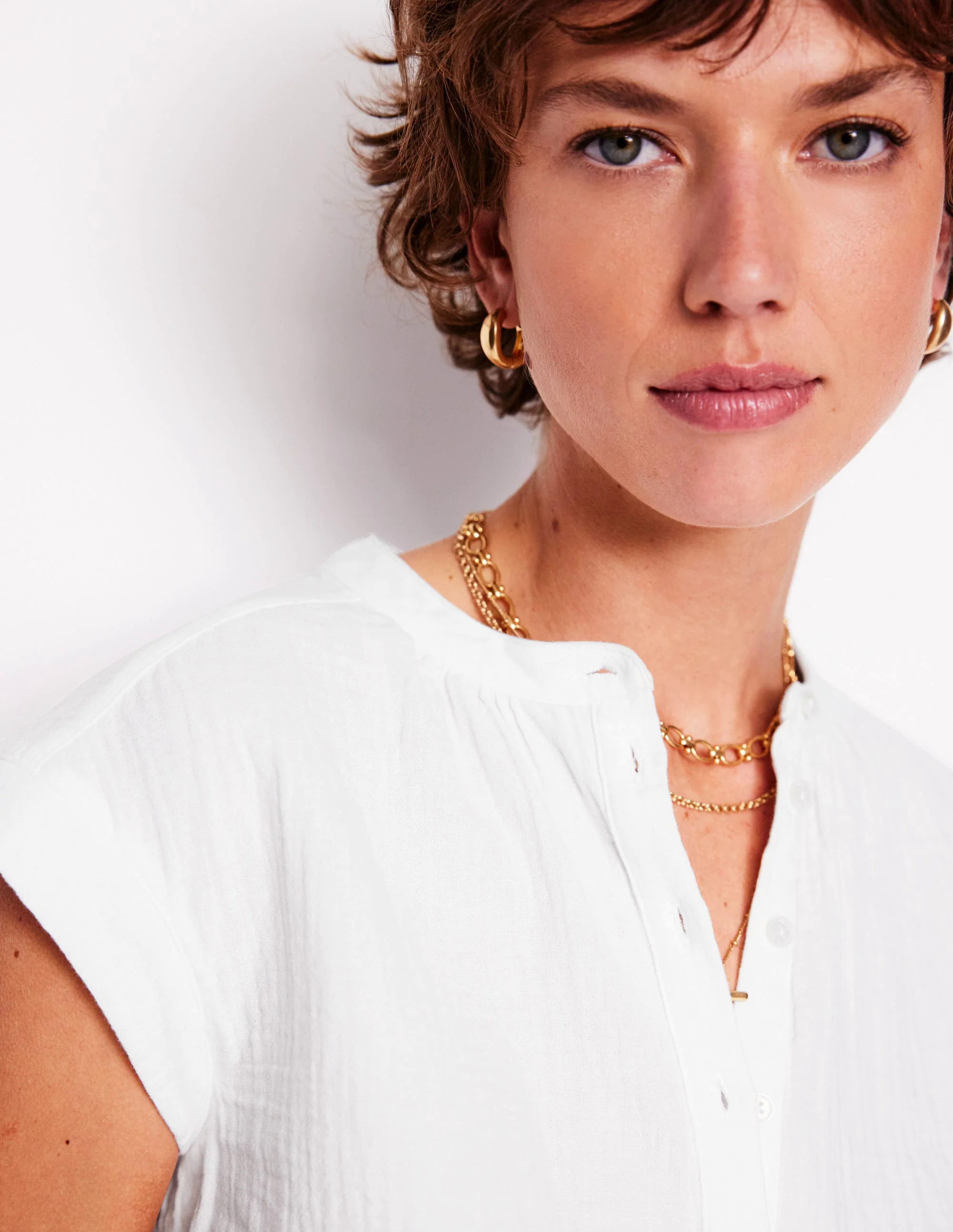 Sleeveless Double Cloth Top-White Sleeveless Double Cloth Top-White
