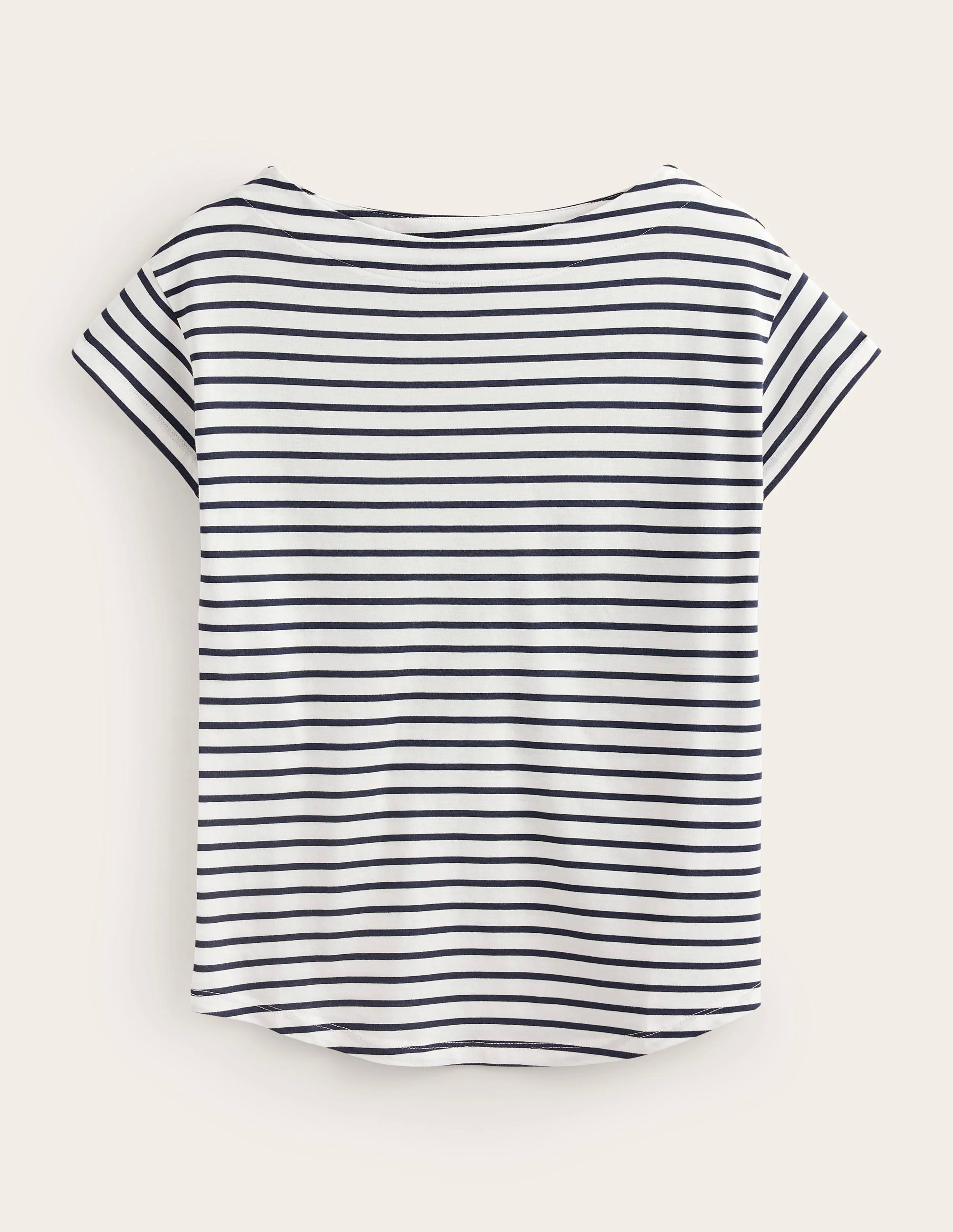 Supersoft Boat Neck T-Shirt-Ivory, Navy Stripe Supersoft Boat Neck T-Shirt-Ivory, Navy Stripe