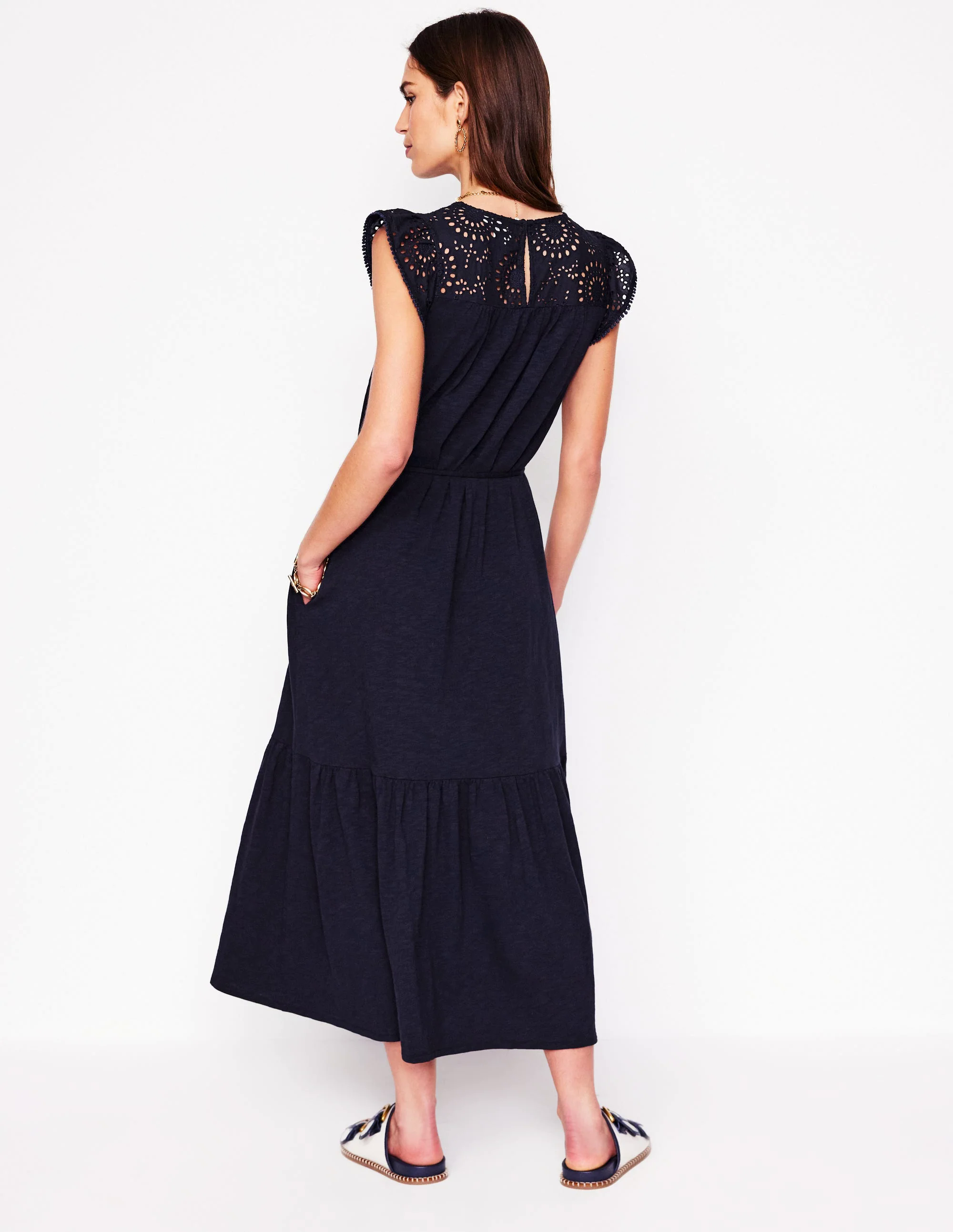 Juliet Broderie Midi Dress-Navy