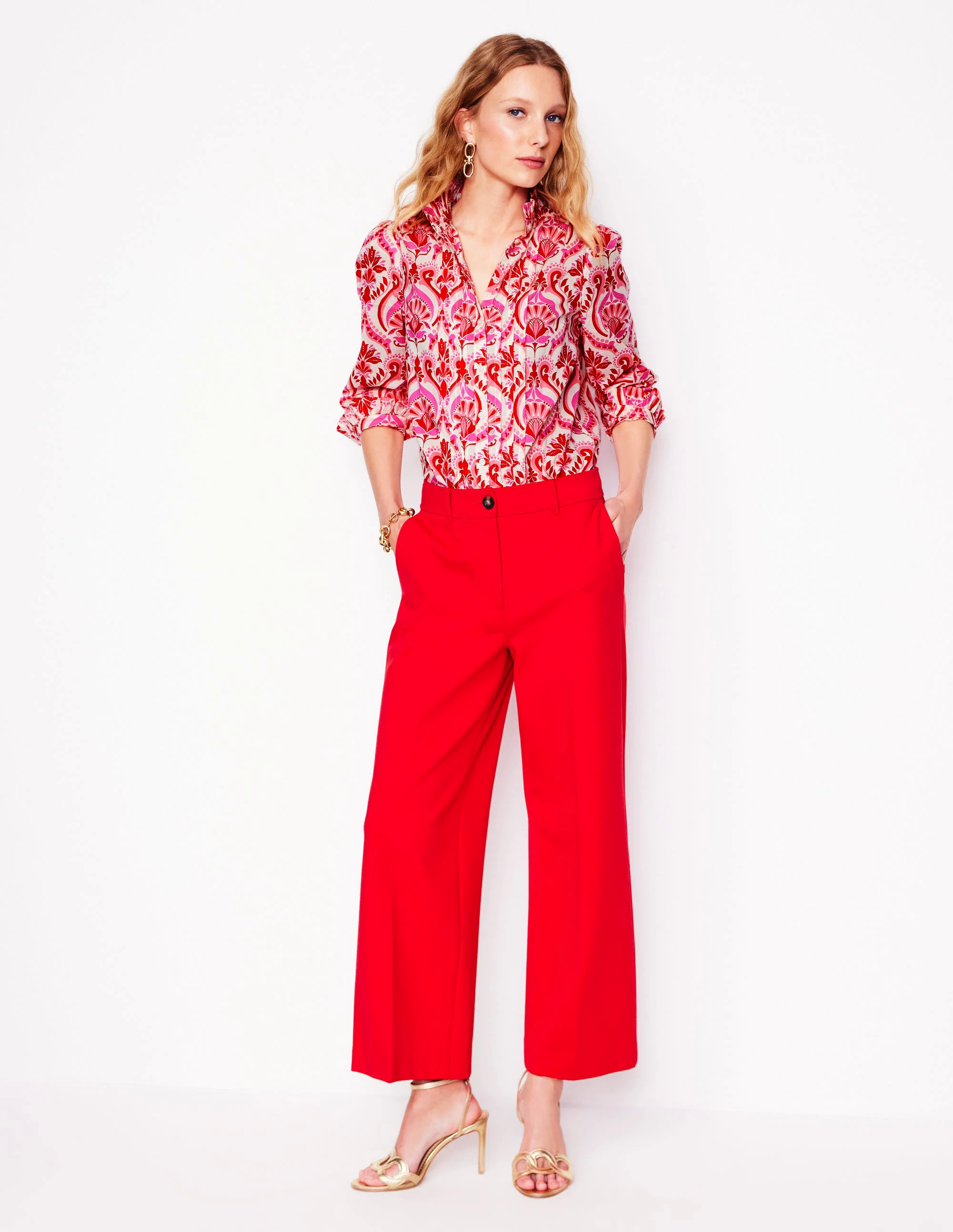Felicity Cotton Blouse-Poppy Red, Ornamental Floral