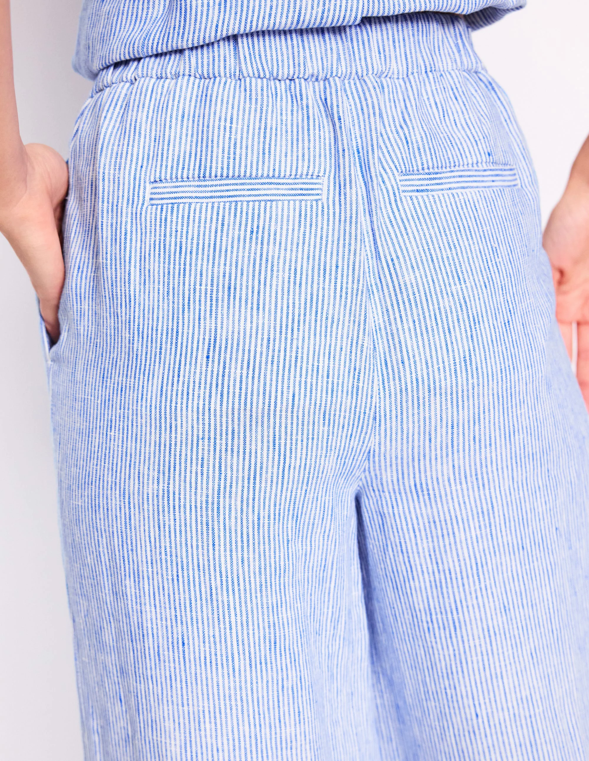 Dulwich Linen Pants-Kingfisher Blue Fine Stripe
