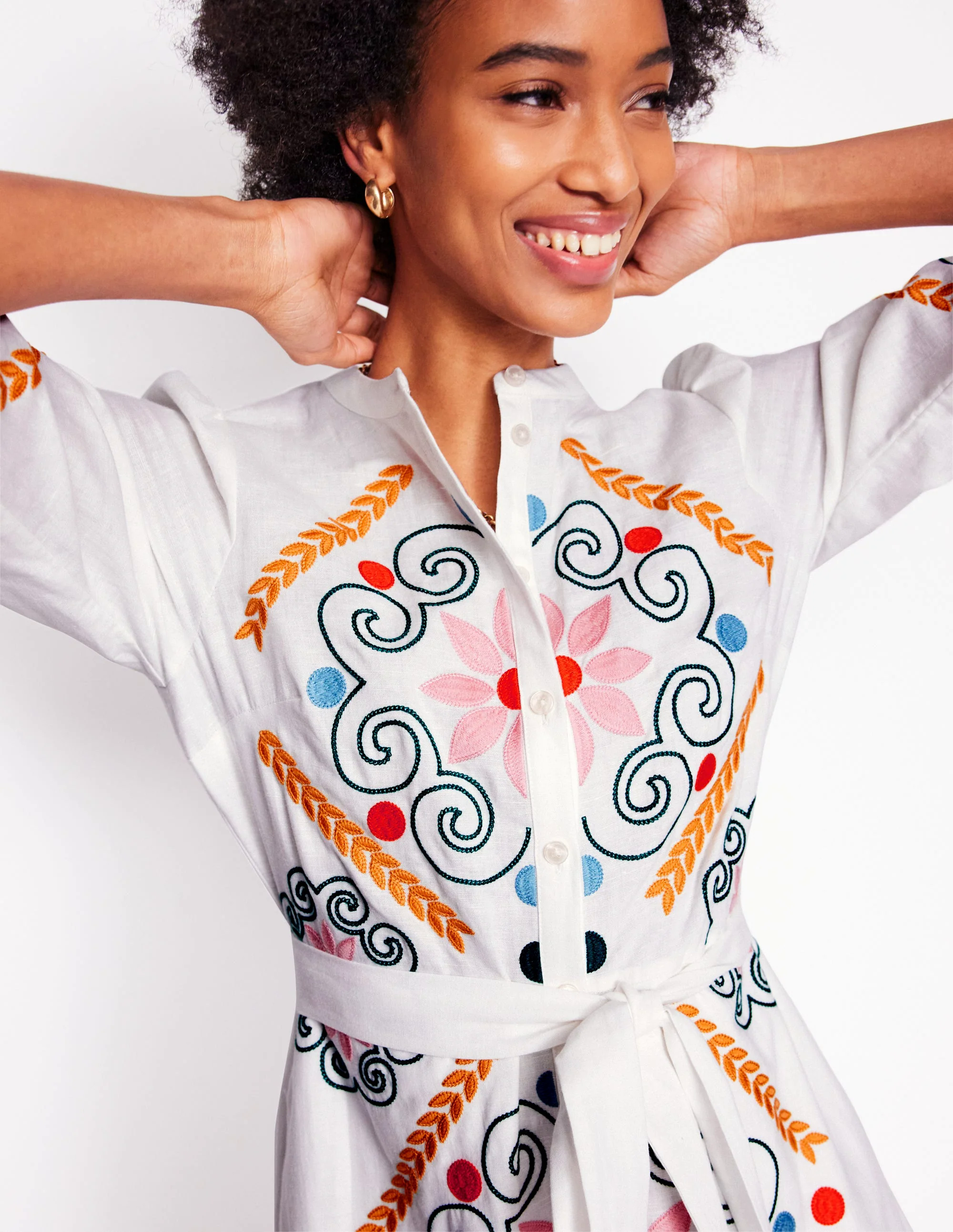 Ruby Linen Blend Shirt Dress-White Embroidery Ruby Linen Blend Shirt Dress-White Embroidery