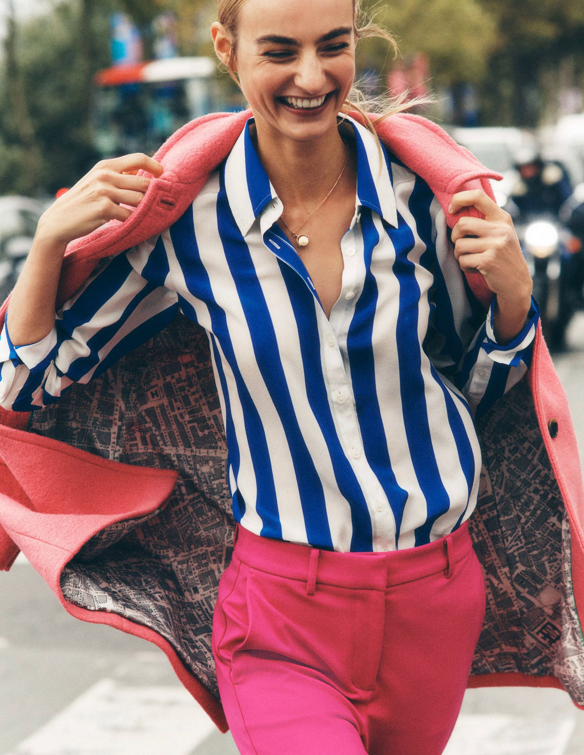 Sienna Silk Shirt-Bright Blue Wide Stripe Sienna Silk Shirt-Bright Blue Wide Stripe
