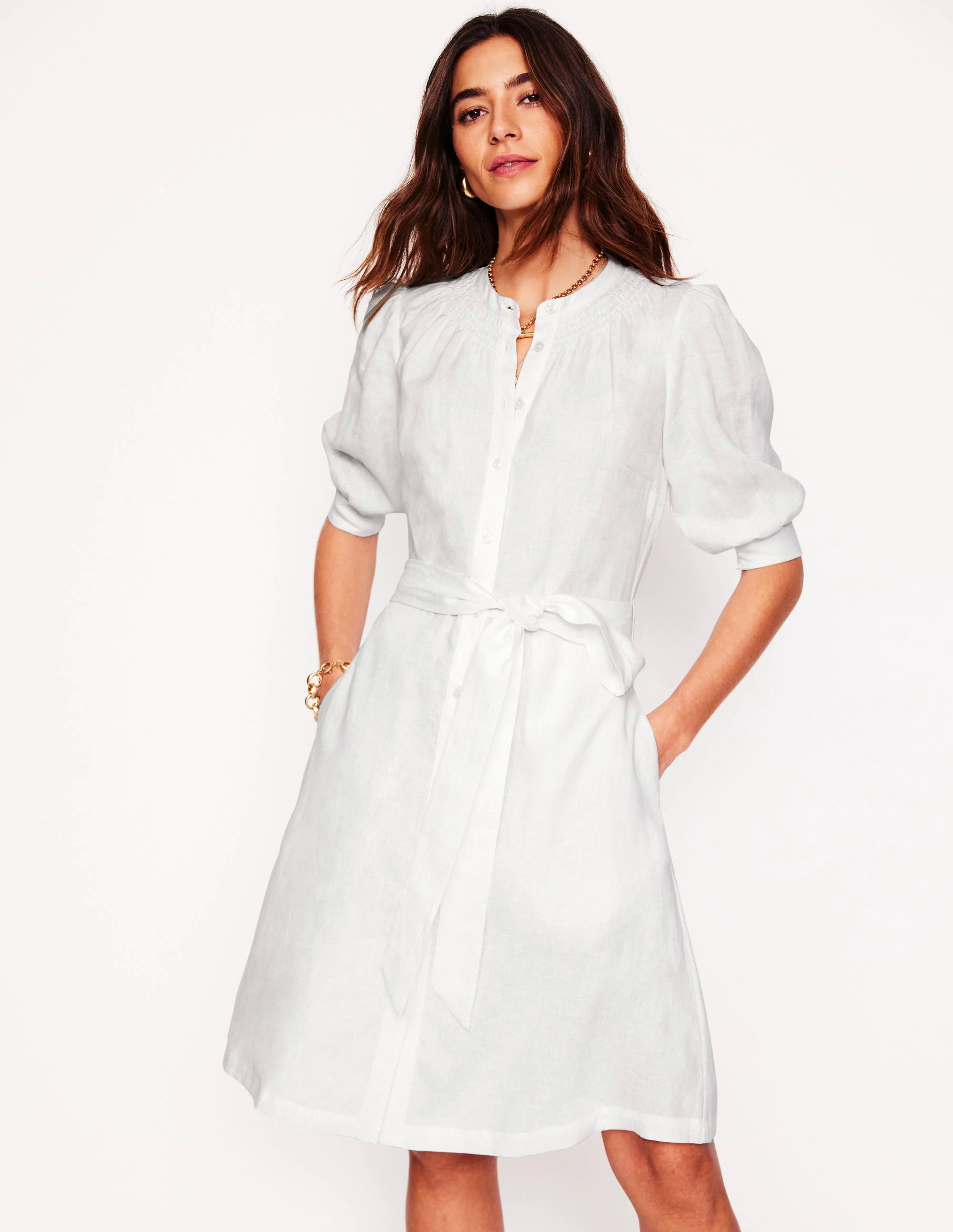 Ada Linen Short Dress-White