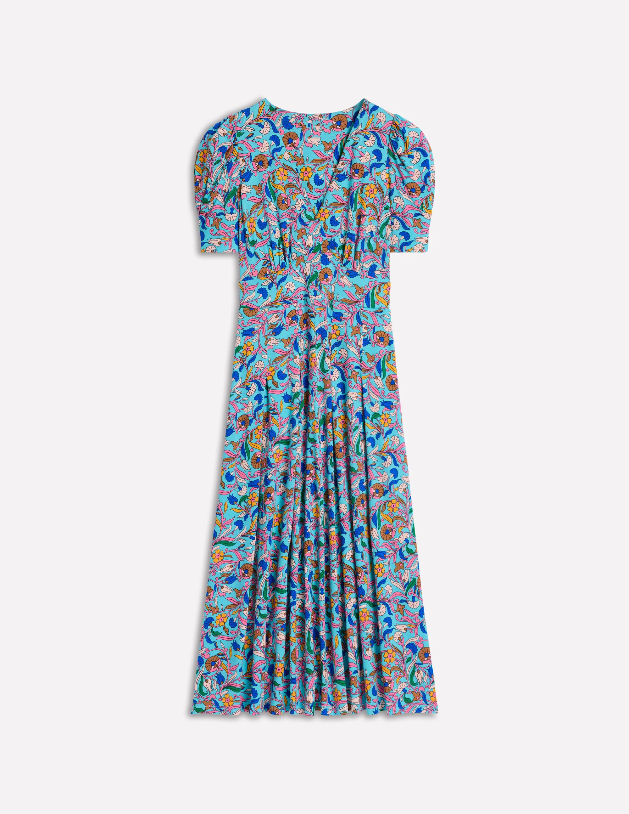 Kristen Pleated Jersey Dress-Blue, Enchanting Vine