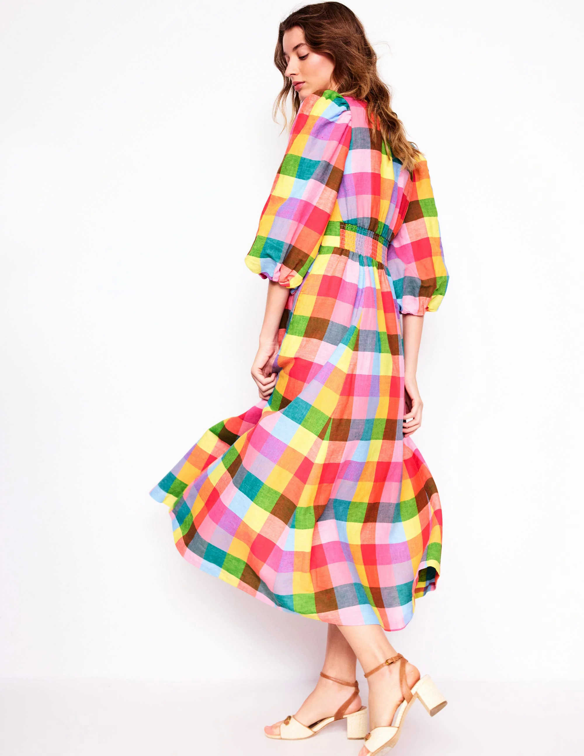 Lola Blouson Maxi Dress-Rainbow Multigingham