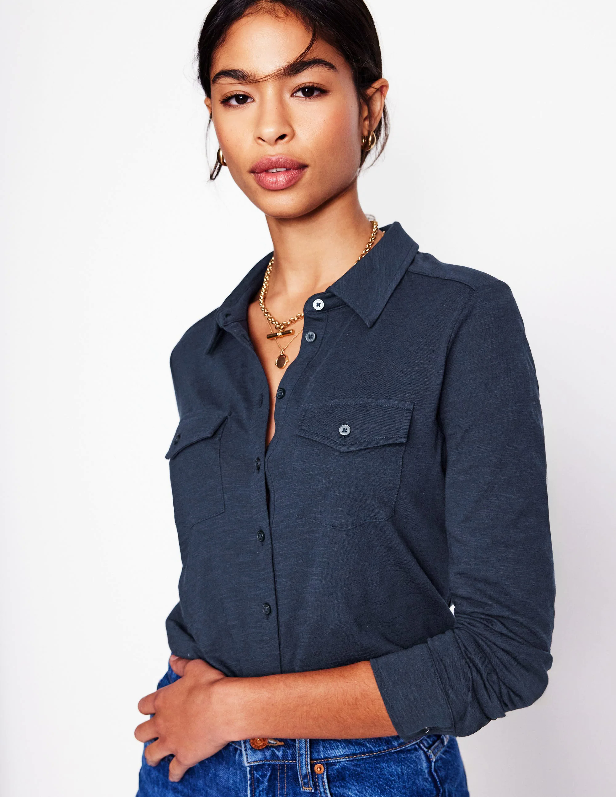 Amy Jersey Shirt-Navy Amy Jersey Shirt-Navy