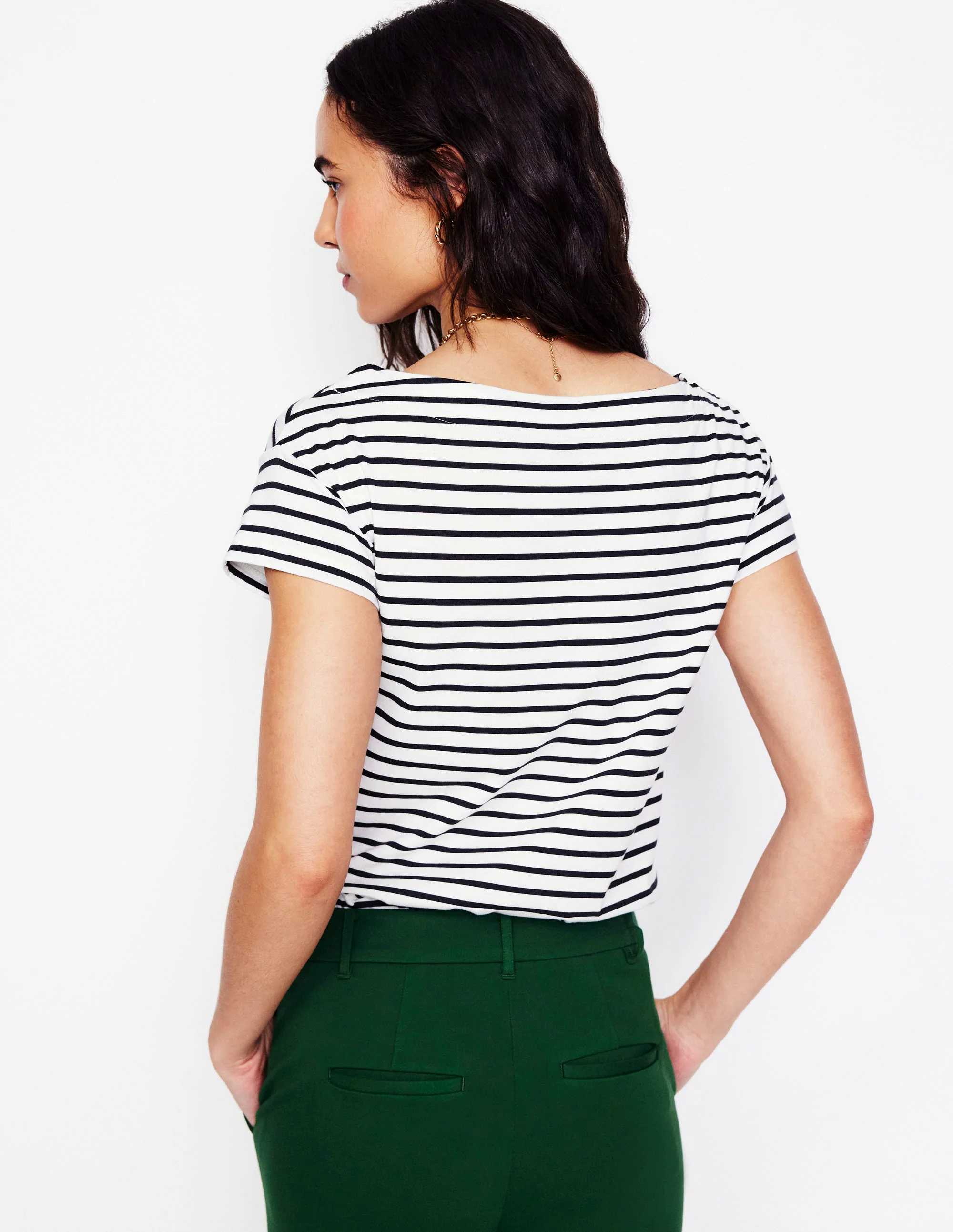 Supersoft Boat Neck T-Shirt-Ivory, Navy Stripe Supersoft Boat Neck T-Shirt-Ivory, Navy Stripe