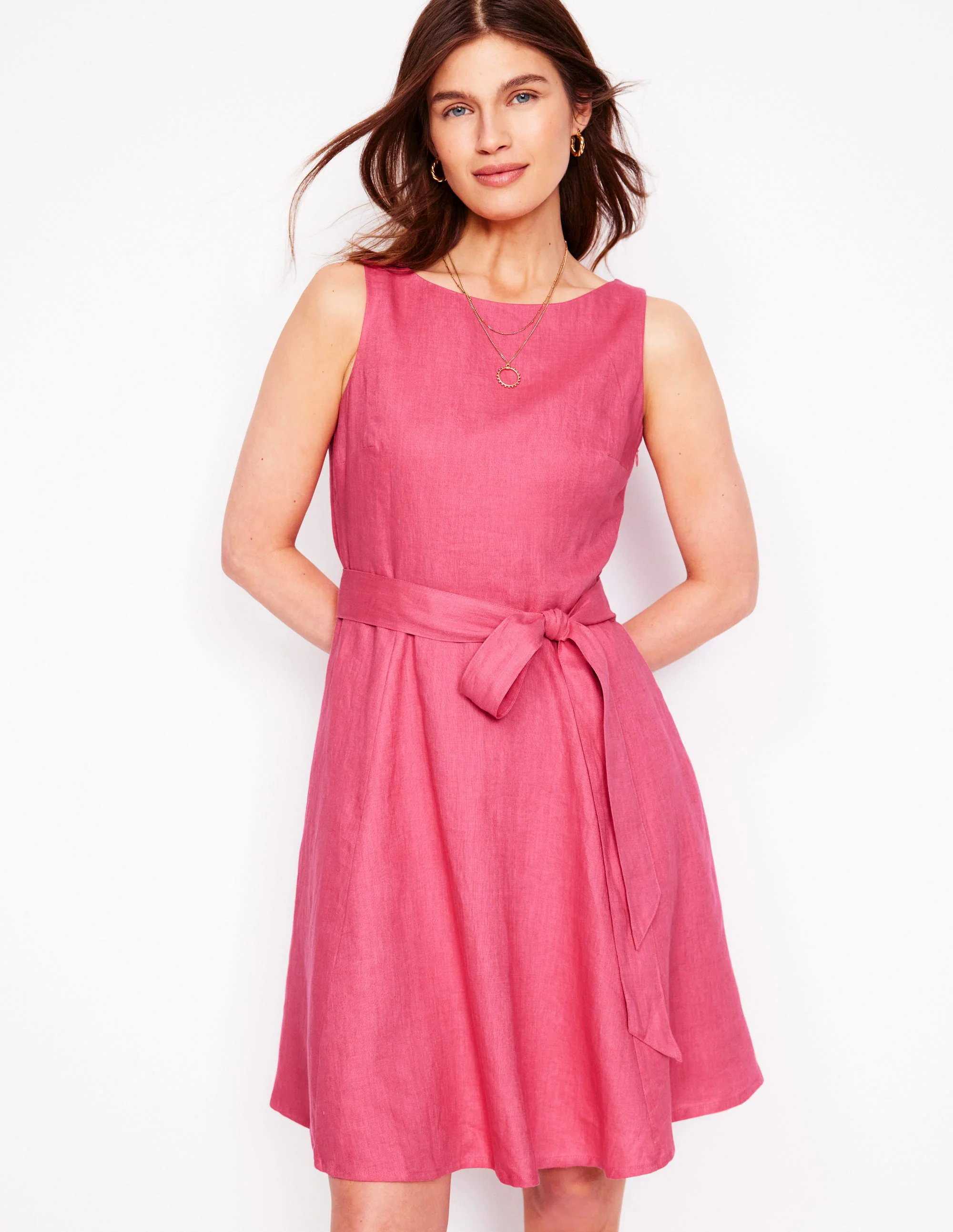 Anya Sleeveless Linen Dress-Rose Pink